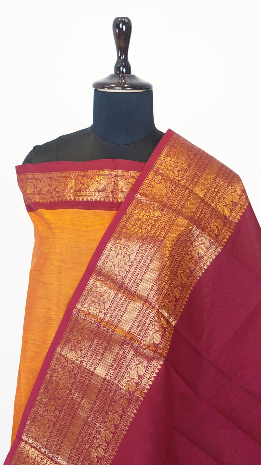 Mango with Red Border Chettinad Cotton Unstitched Salwar Suit - #NC113