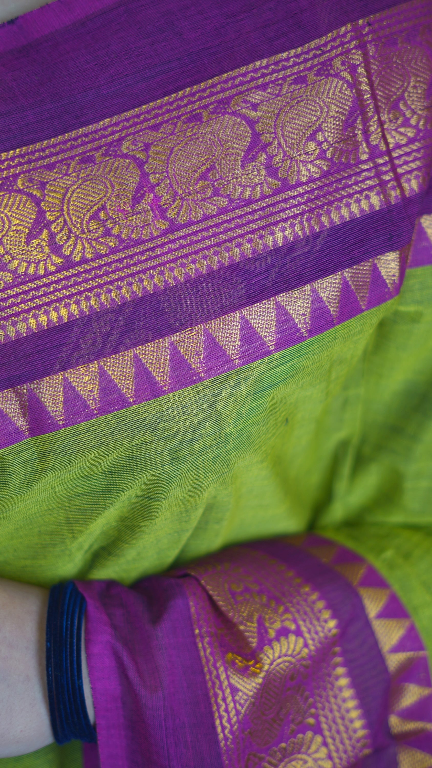 Ilai Green with PinkBorder Chettinad Cotton Saree-#NS040