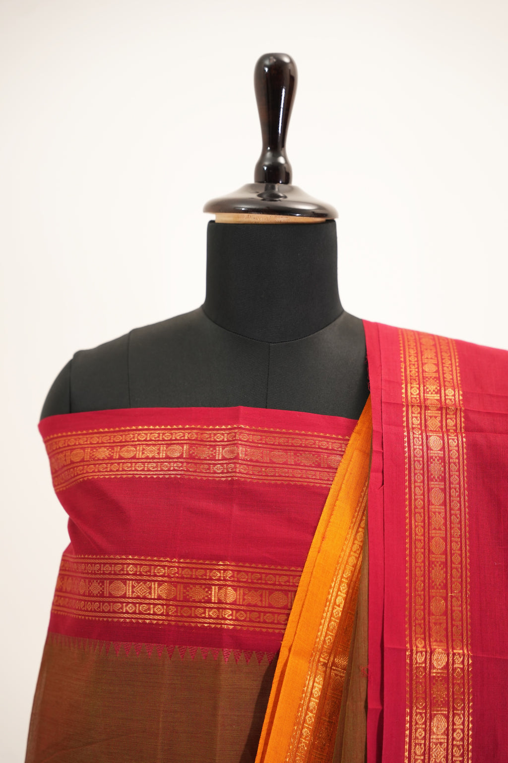 Beige with Multi color Border Chettinad Cotton Unstitched Salwar Suit - #NC145