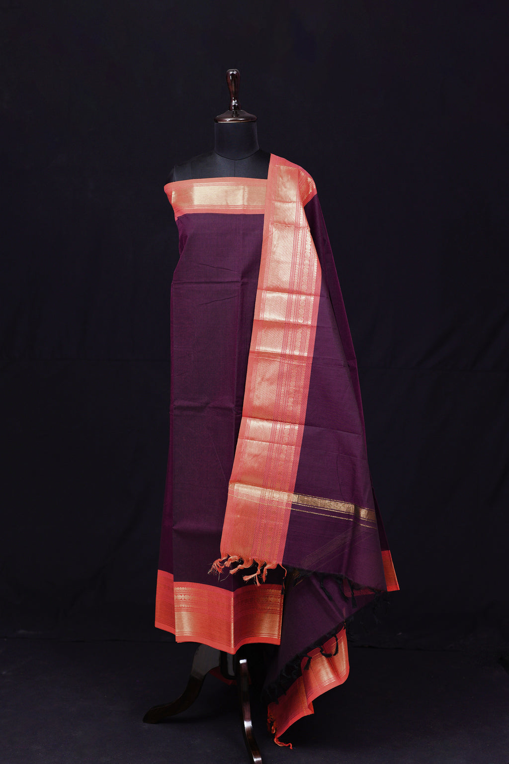 Purple and Red - Chettinad Cotton Unstitched Salwar Suit - #NC029