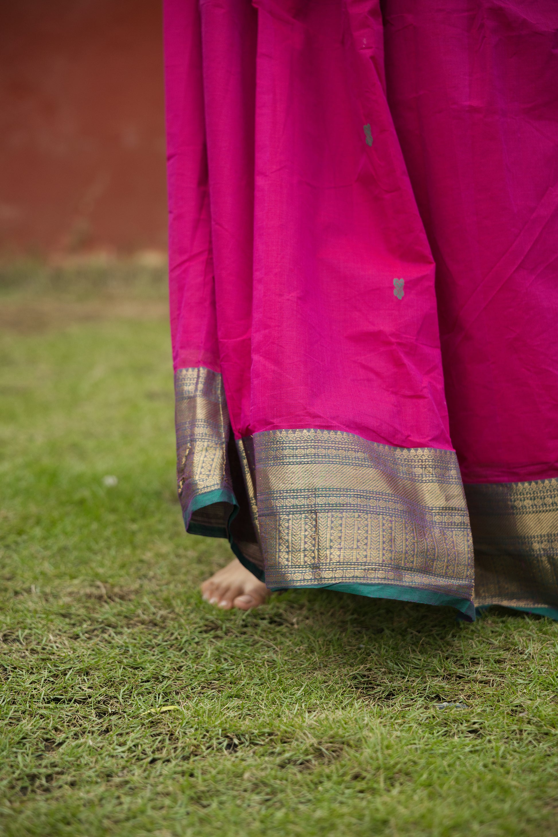Pink Chettinad Cotton Top & Skirt Set - #NT001
