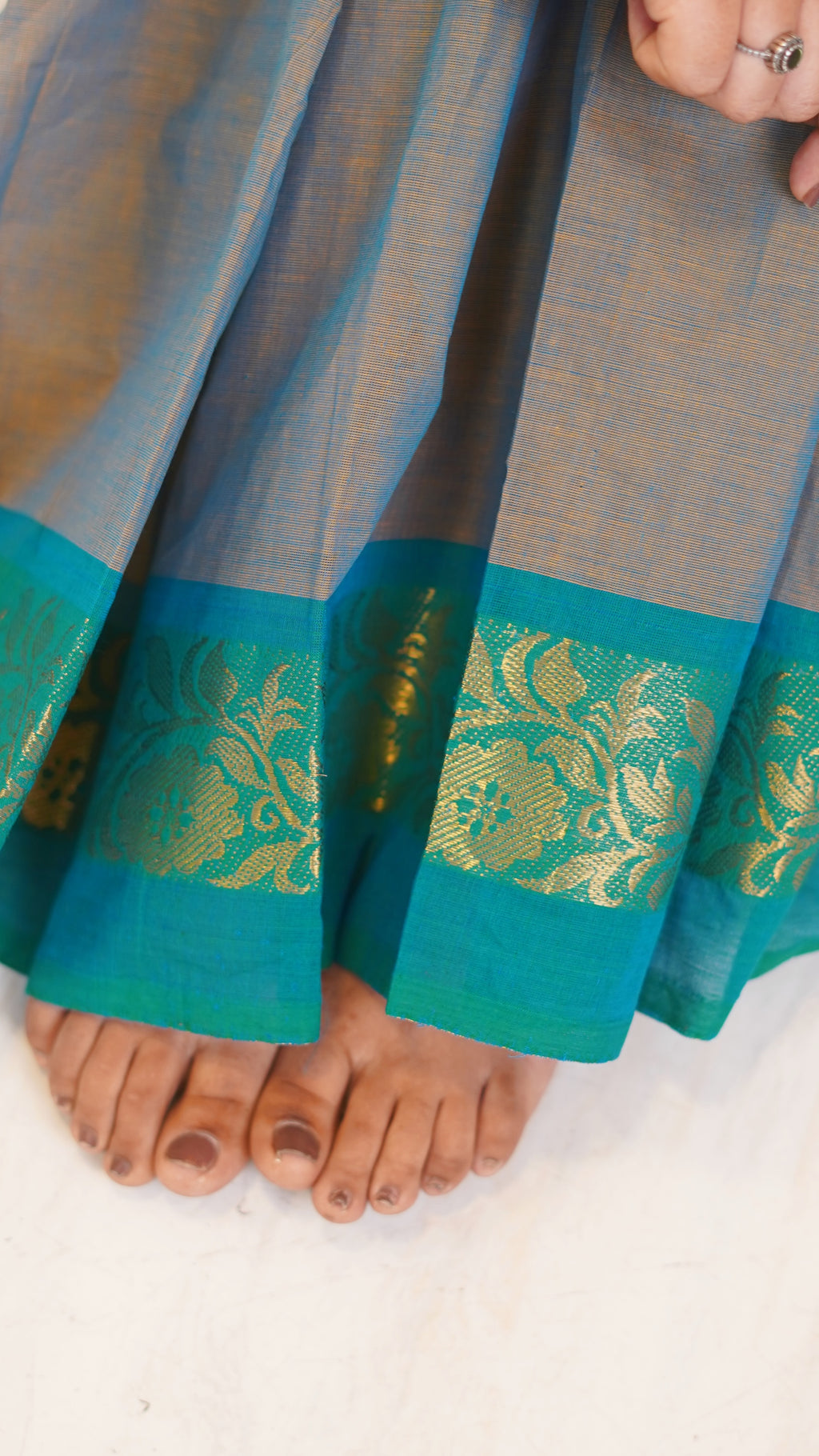 Gray with Teal Green Border Chettinad Cotton Saree-#NS031