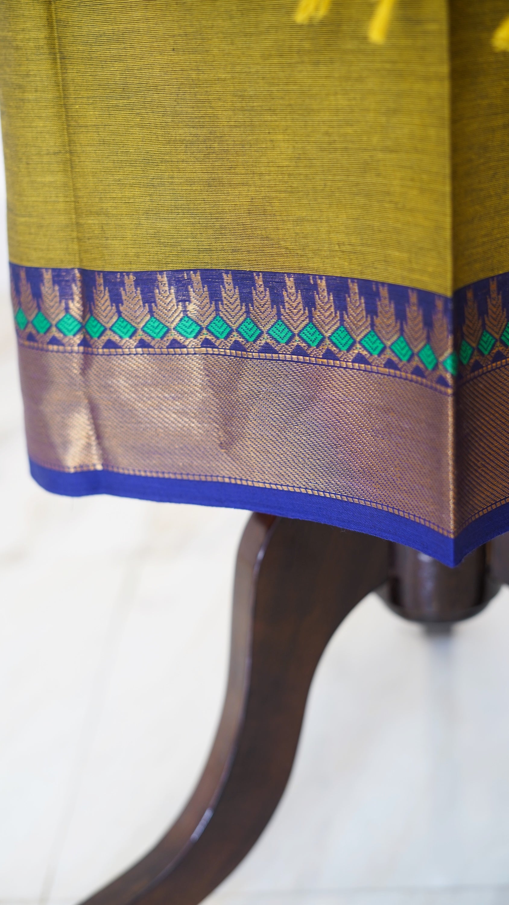 Lime Green with Blue Border Chettinad Cotton Unstitched Salwar Suit - #NC114