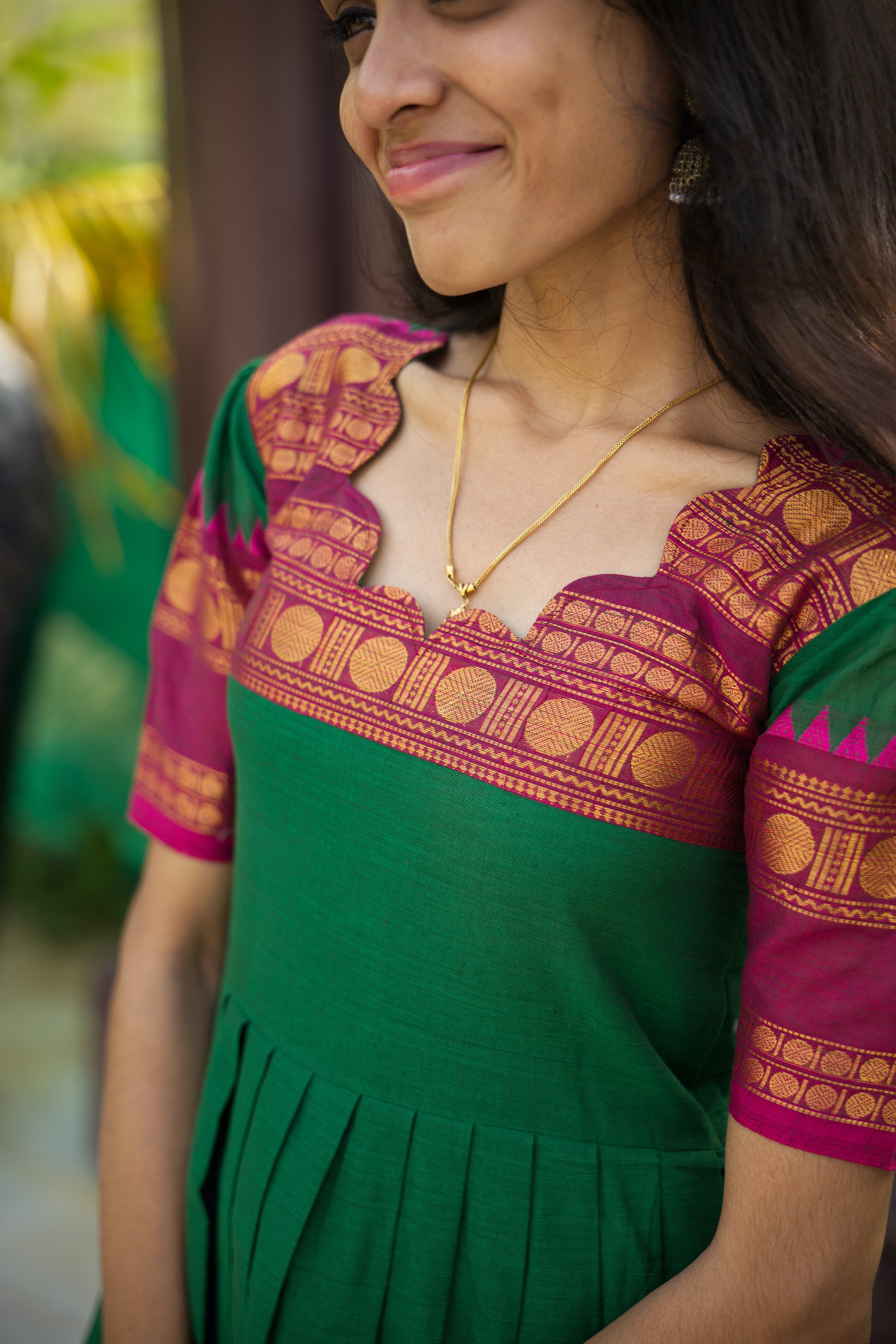 Bottle Green Chettinad Cotton Dresses - #ND001