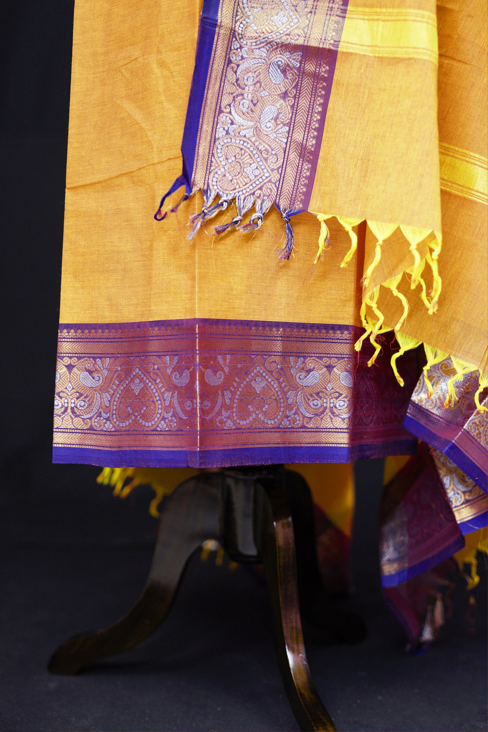 Orangish Yellow and Purple - Chettinad Cotton Unstitched Salwar Suit - #NC023