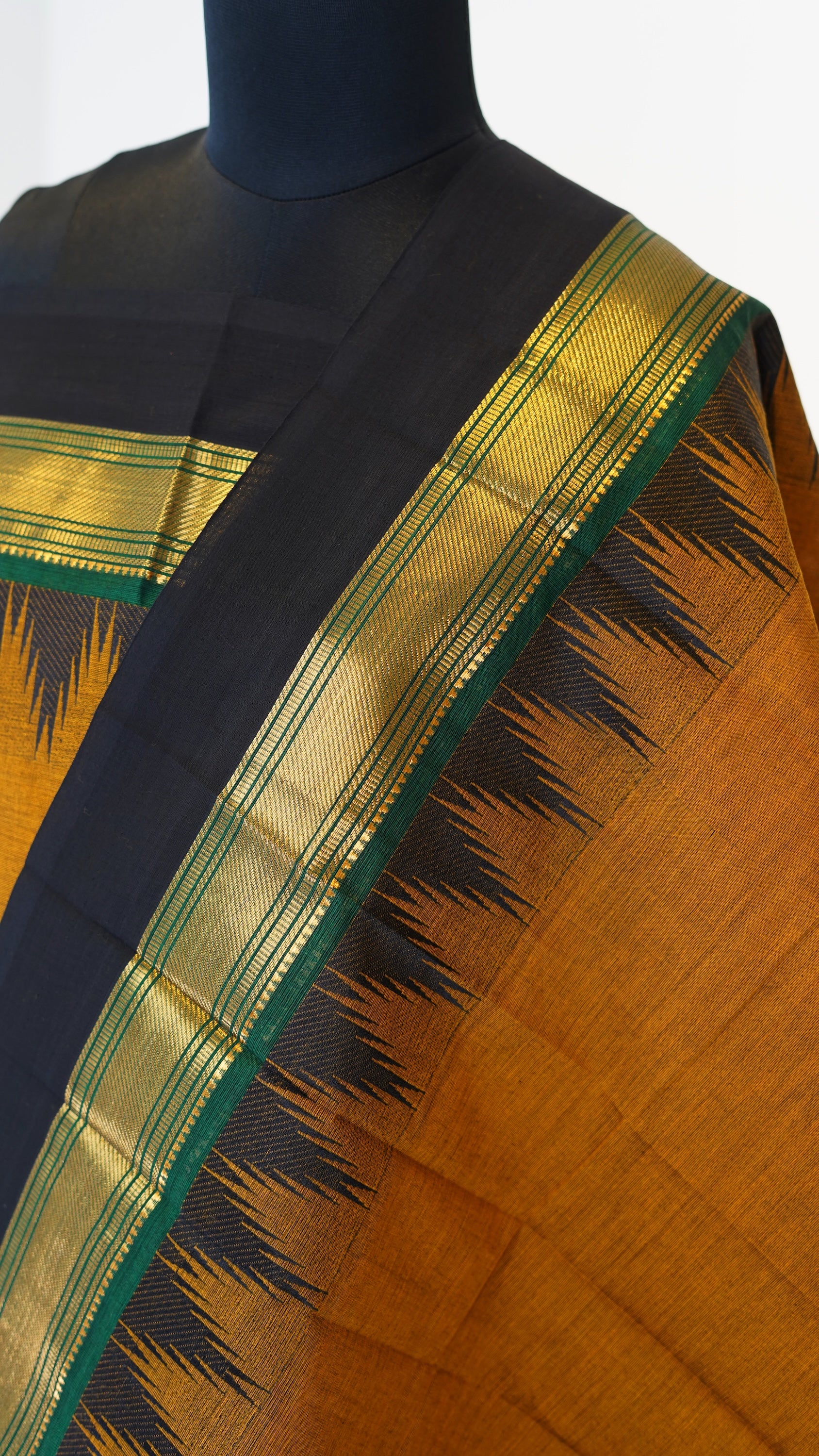 Mustard with Multi color Border Chettinad Cotton Unstitched Salwar Suit - #NC118