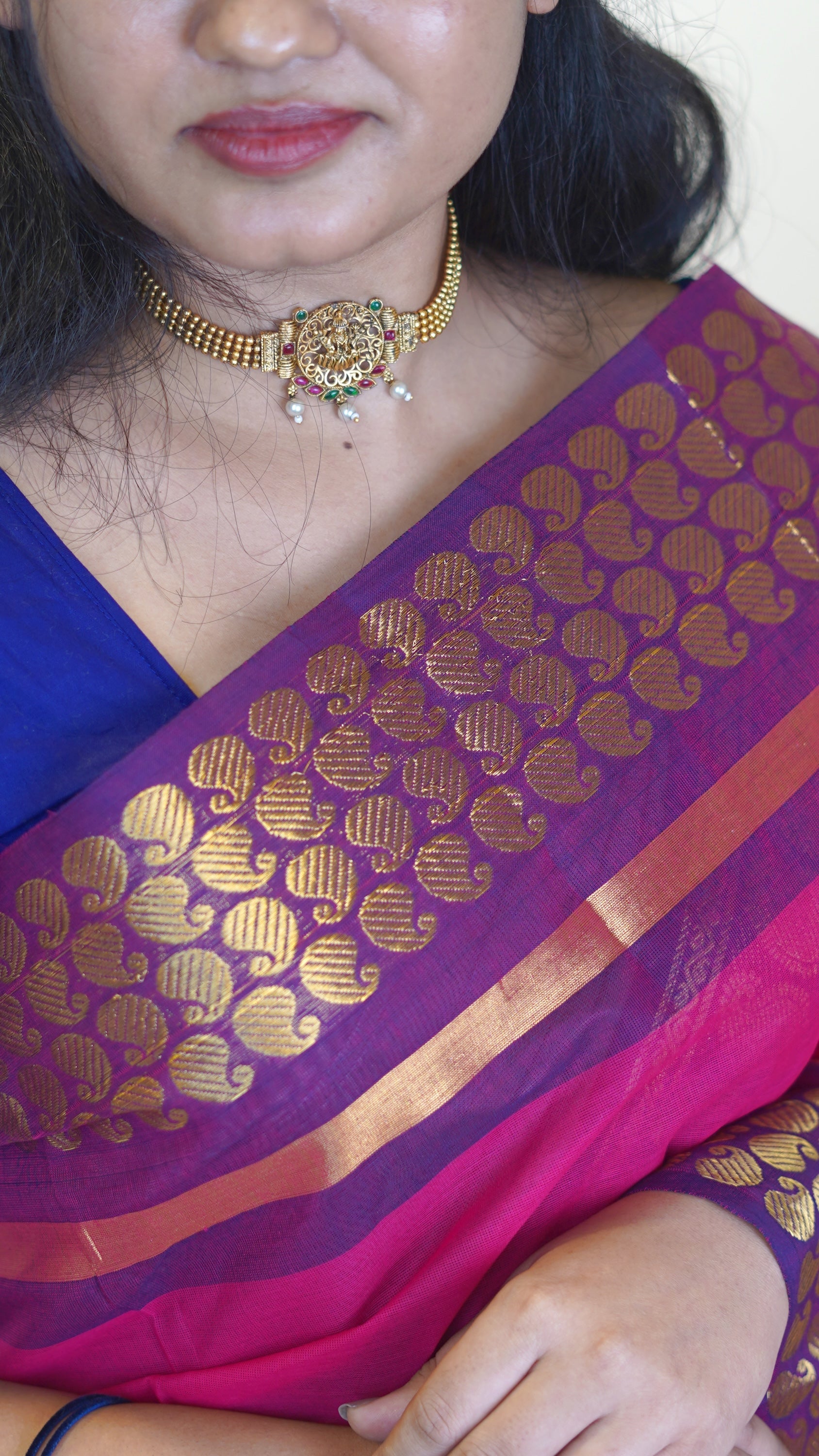 Pink with Golden Border Chettinad Cotton Saree-#NS041