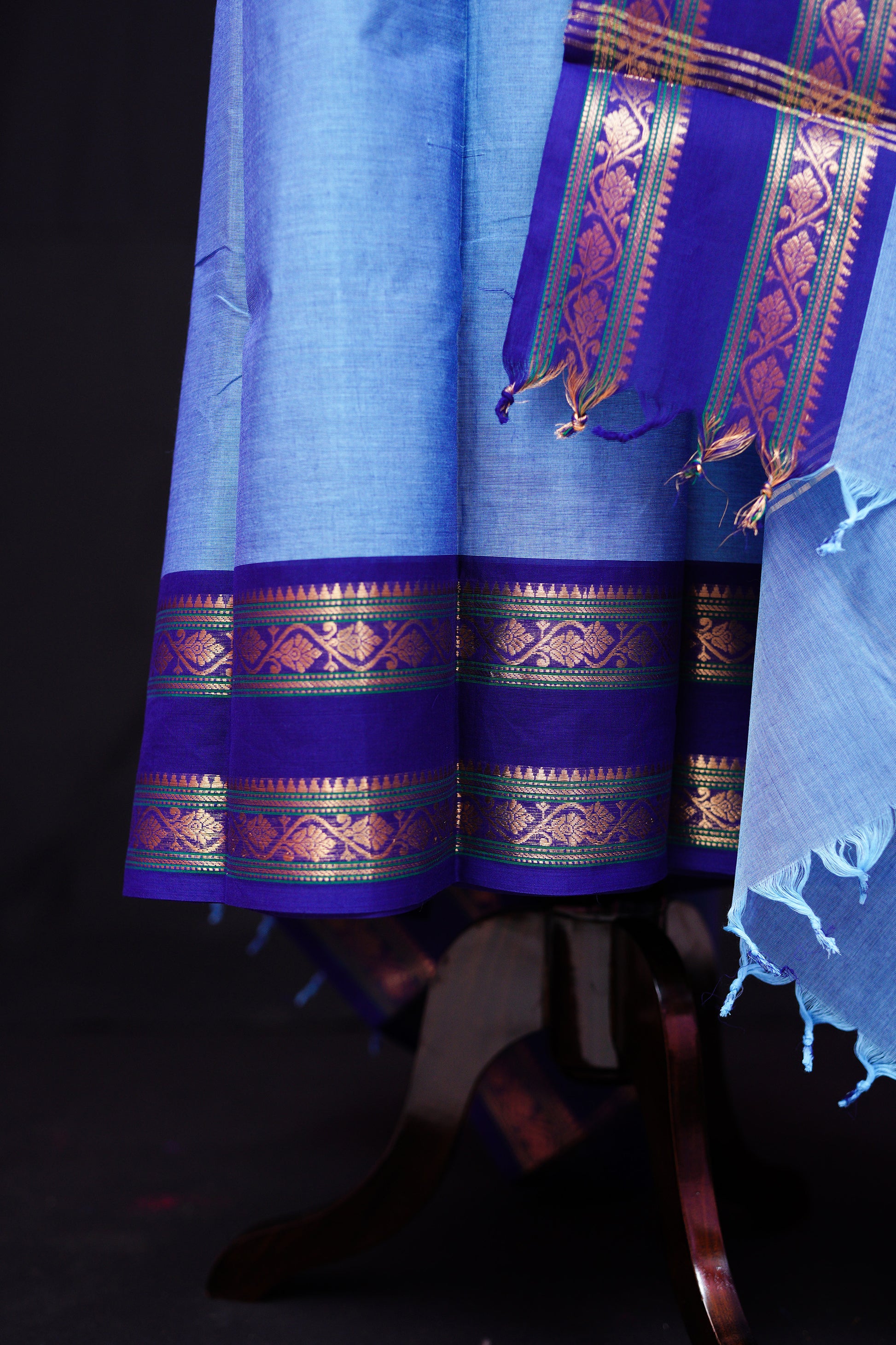 Blue - Chettinad Cotton Unstitched Salwar Suit - #NC027