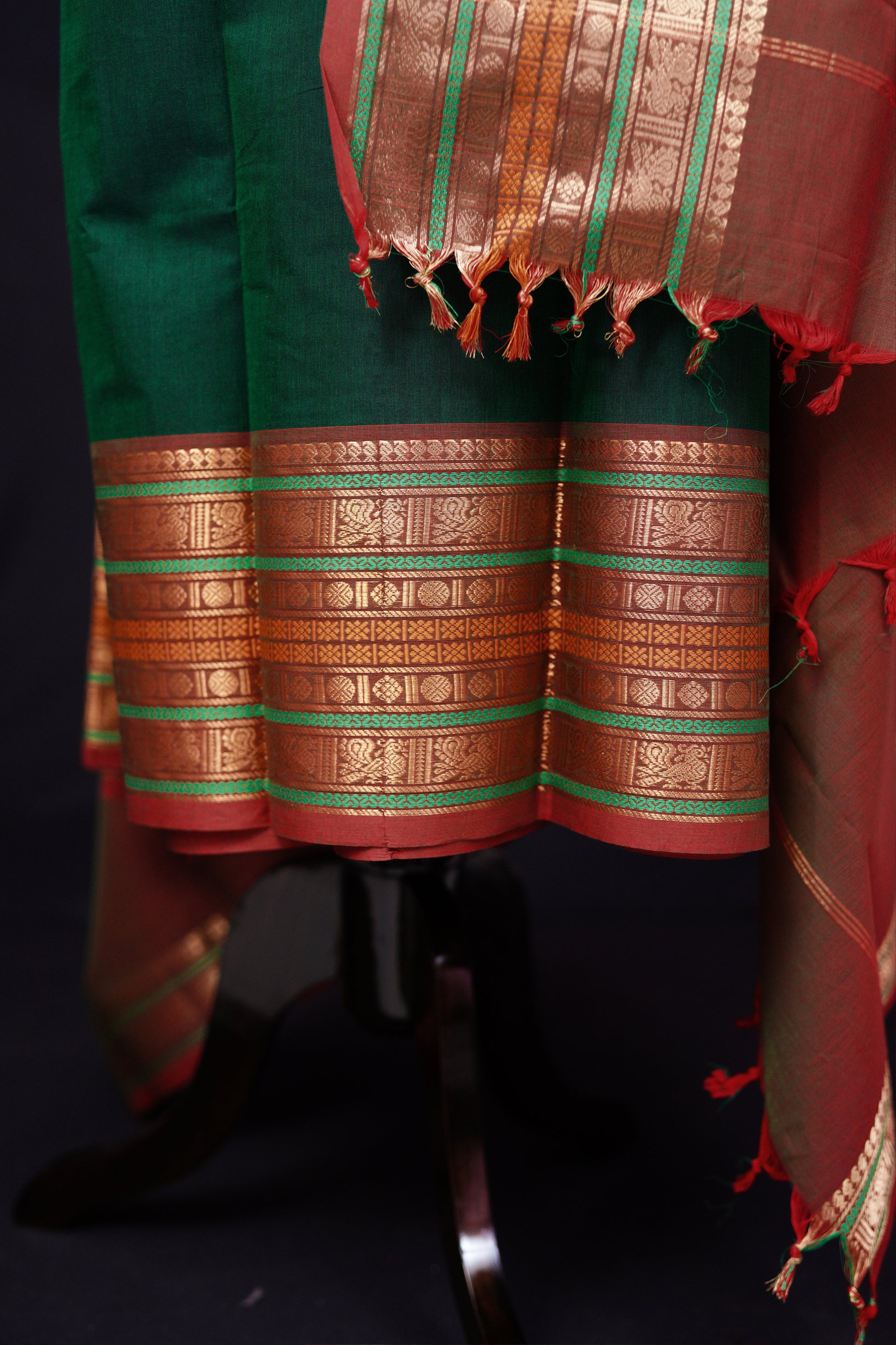 Green and Brown - Chettinad Cotton Unstitched Salwar Suit - #NC026