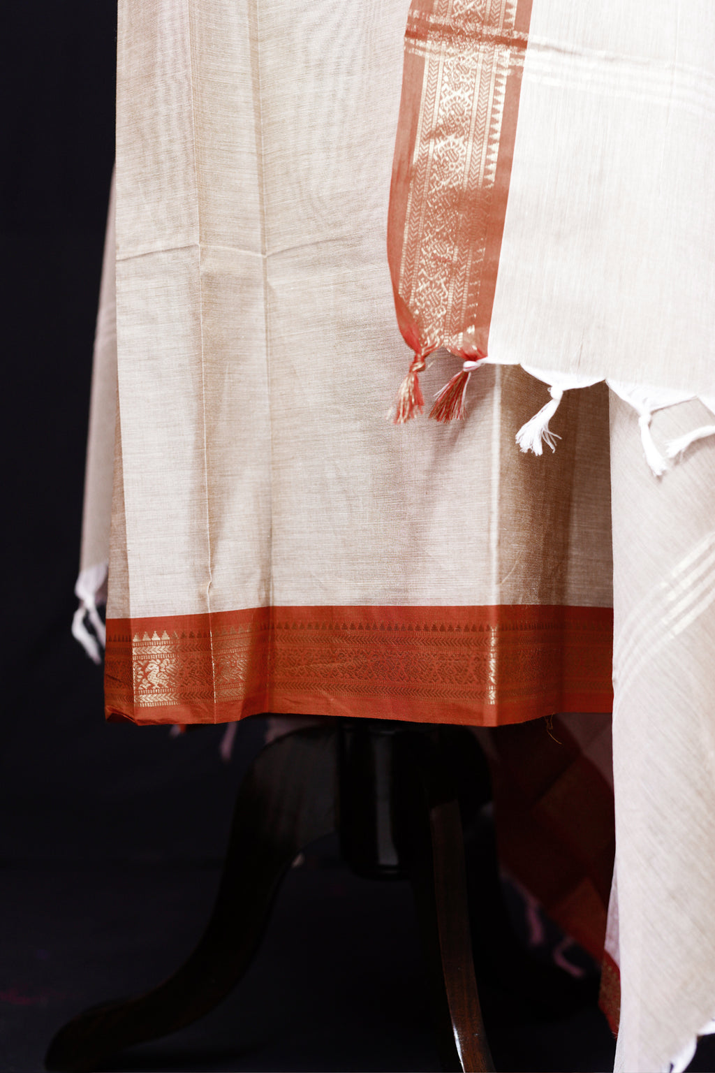 Off white and Orange - Chettinad Cotton Unstitched Salwar Suit - #NC028