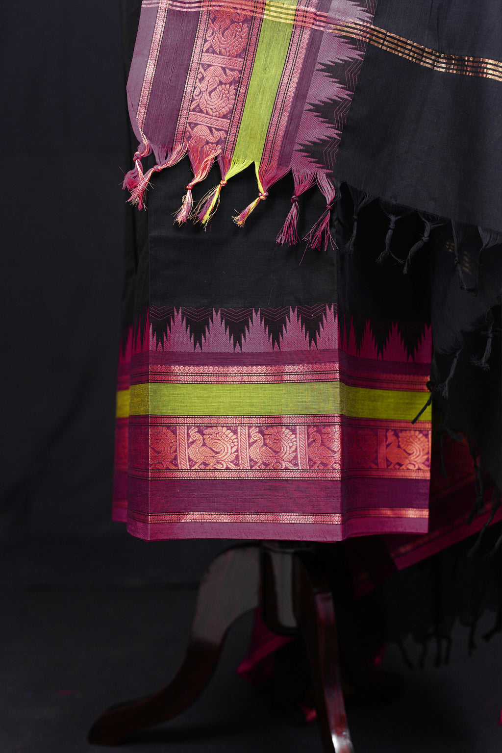 Black and Pink - Chettinad Cotton Unstitched Salwar Suit - #NC031