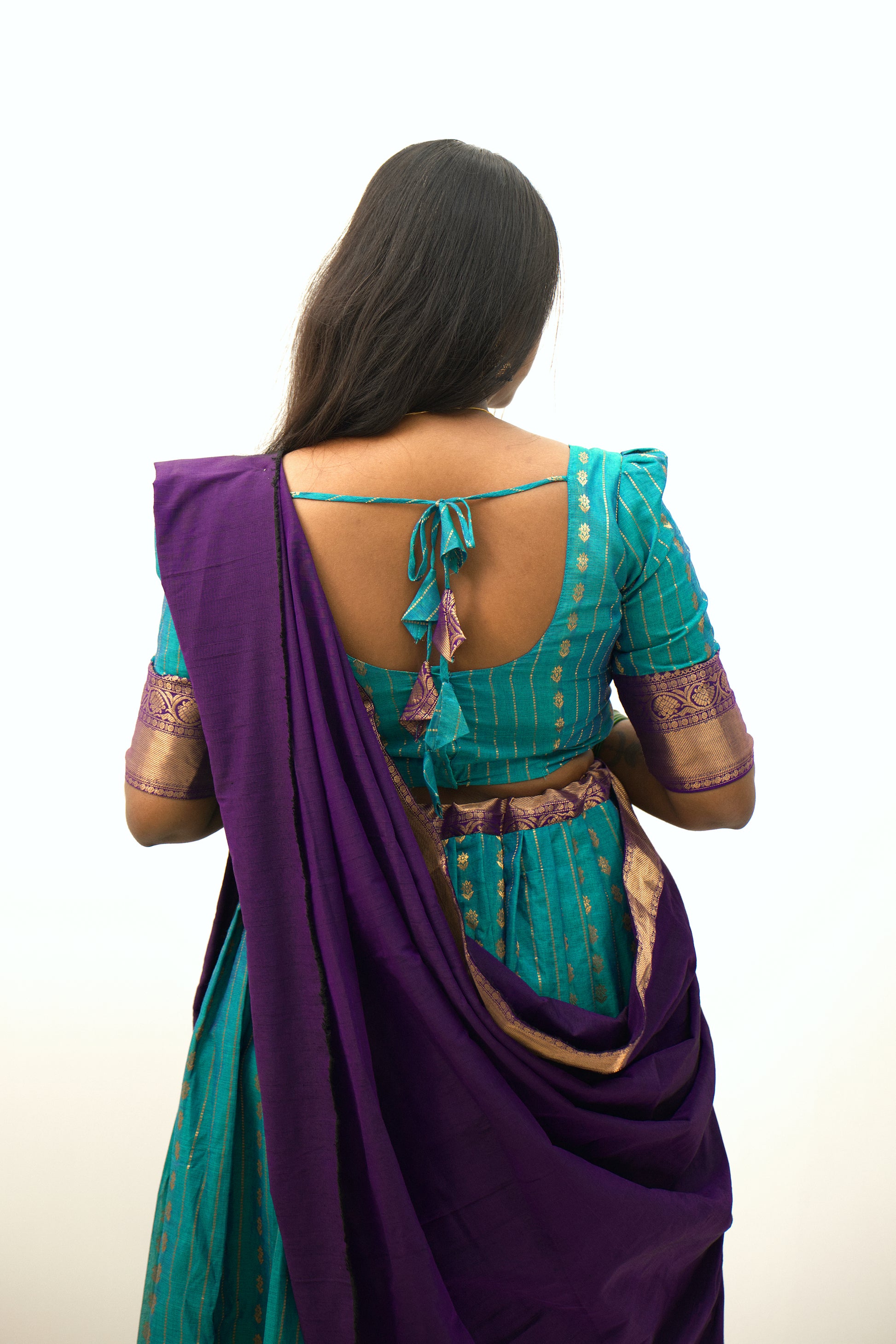 Teel & Purple - Chettinad Cotton Half Saree - NH001