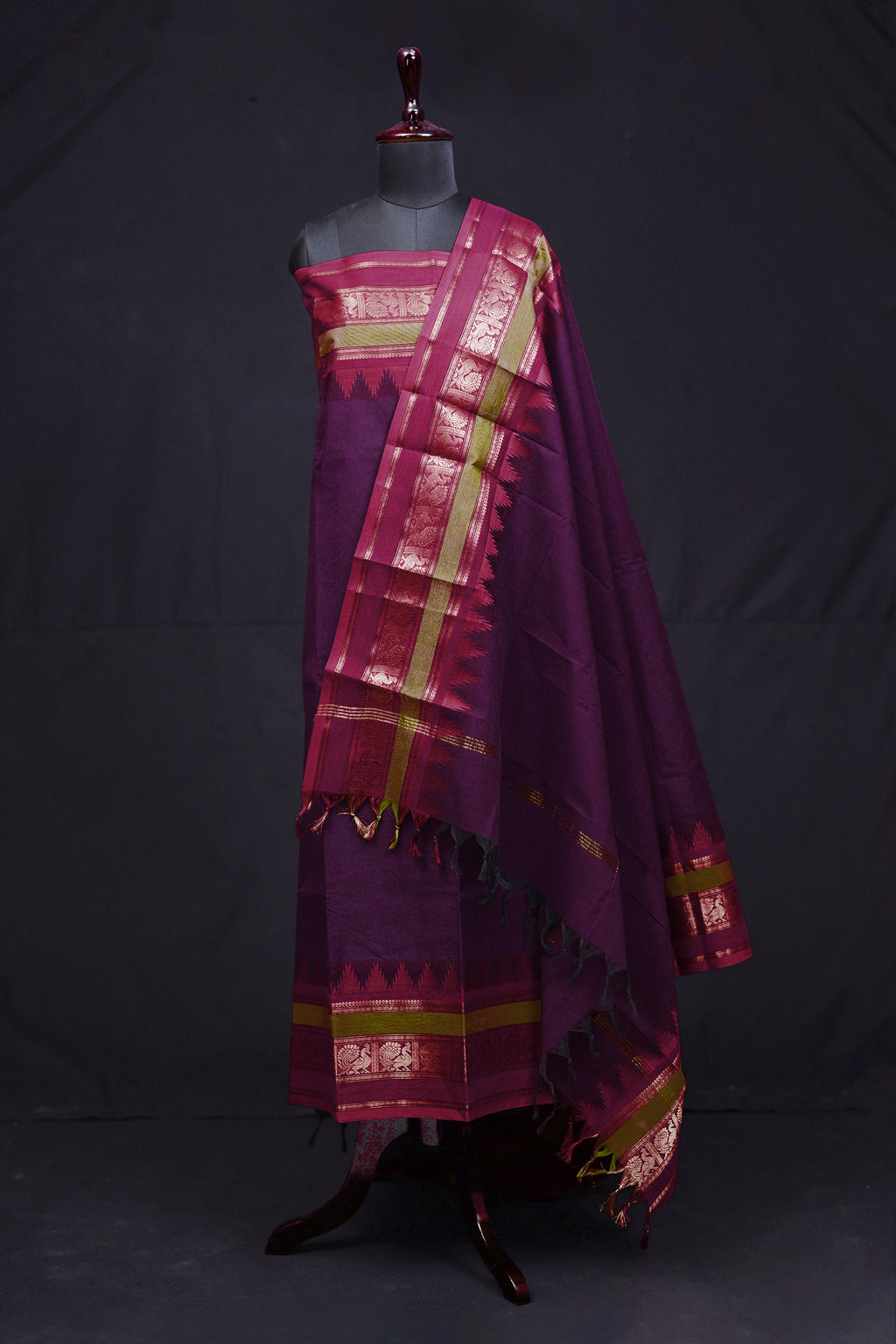 Purple and Pink - Chettinad Cotton Unstitched Salwar Suit - #NC015