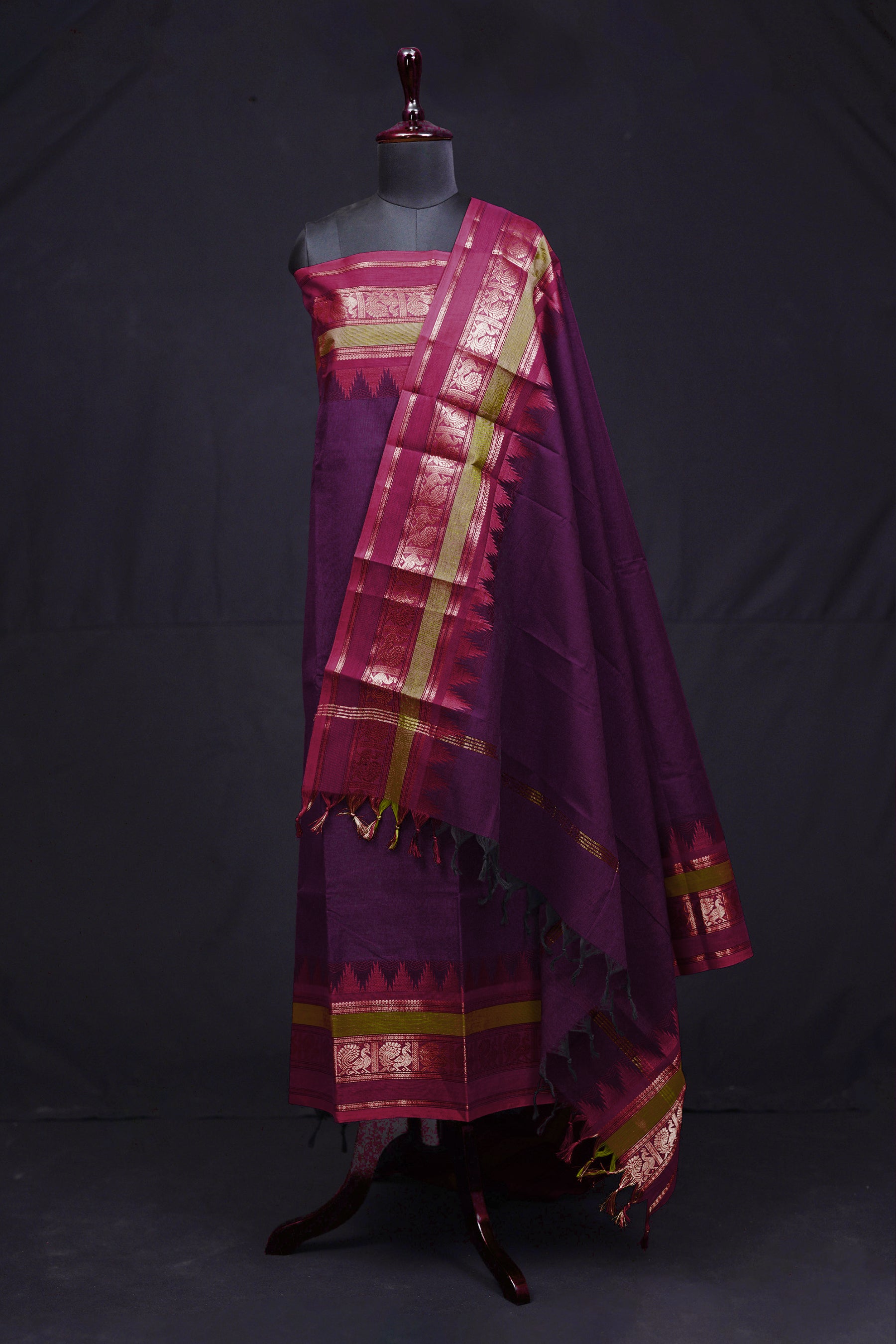 Purple and Pink - Chettinad Cotton Unstitched Salwar Suit - #NC015