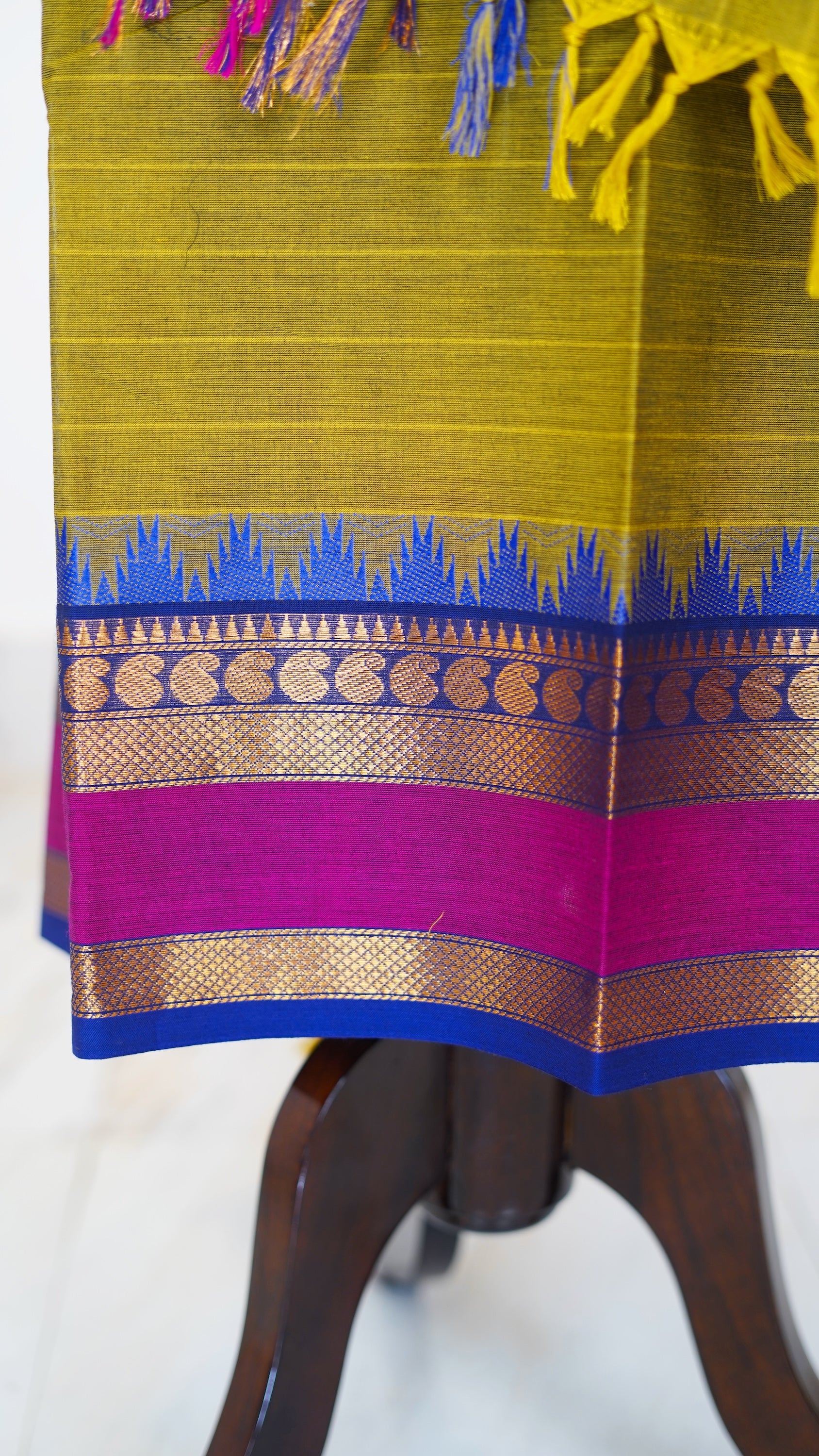 Olive Green with Multi Color Border Chettinad Cotton Unstitched Salwar Suit - #NC112