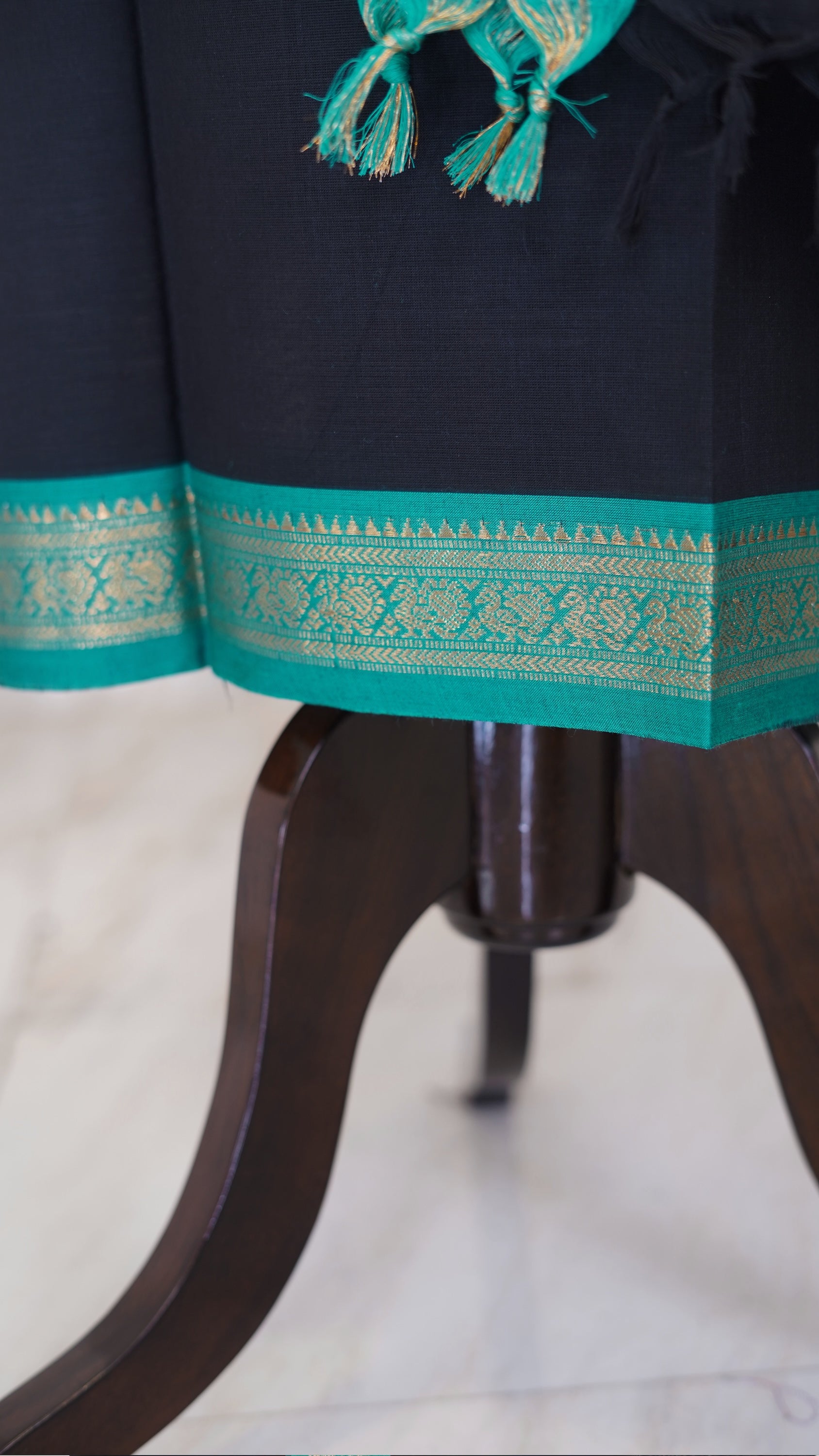 Black with Teal Green Border Chettinad Cotton Unstitched Salwar Suit - #NC117