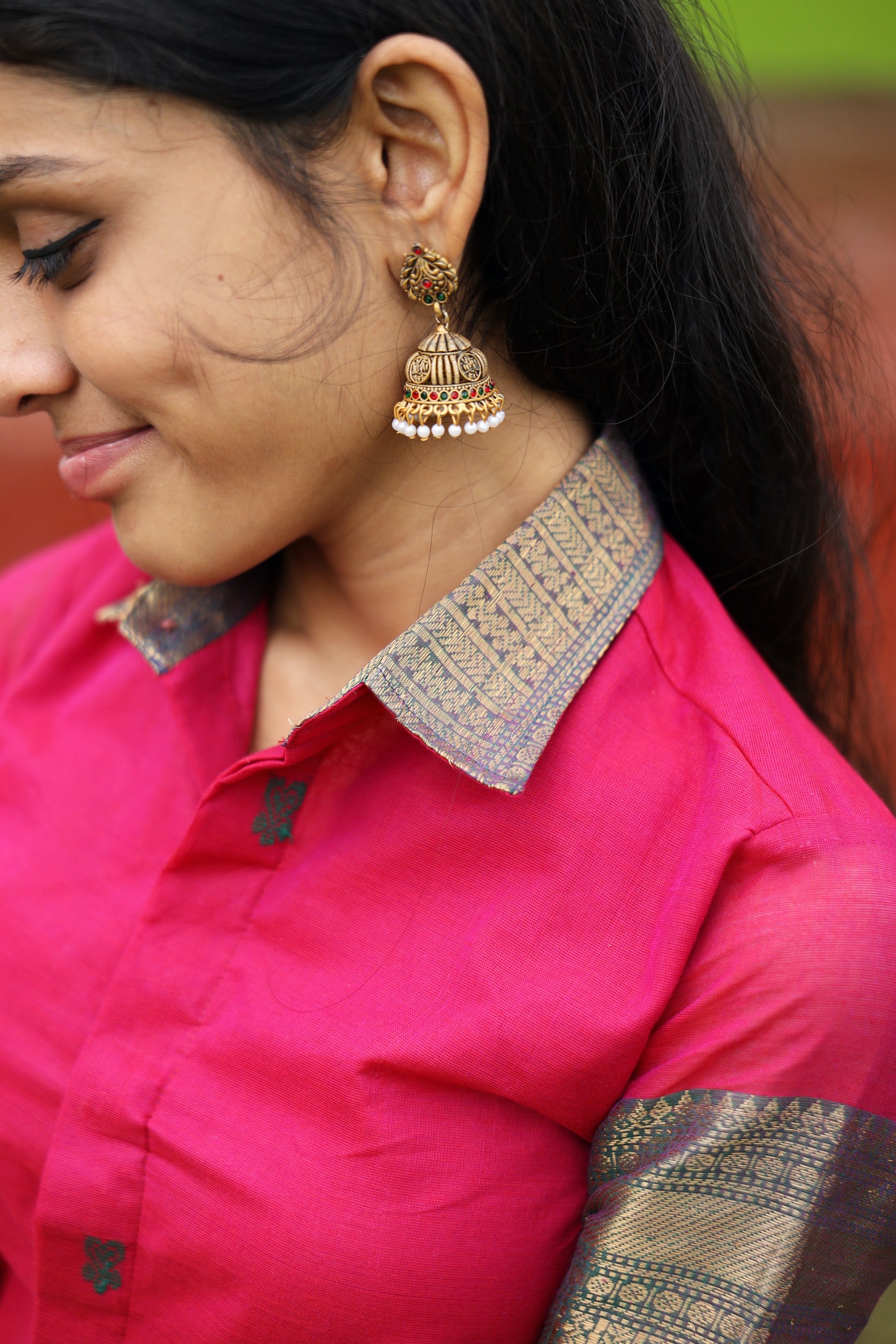 Pink Chettinad Cotton Top & Skirt Set - #NT001