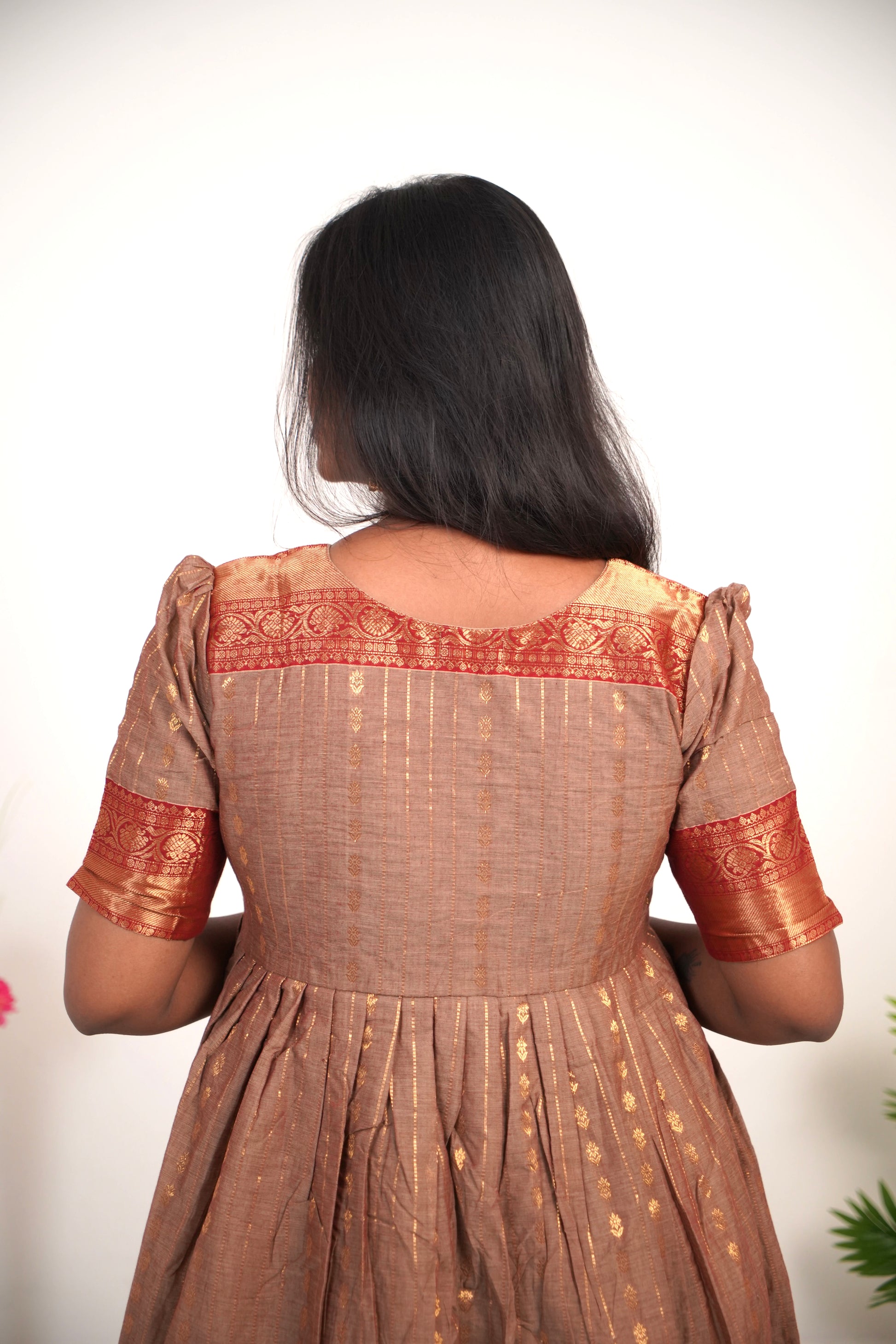 Beige with Red Border Chettinad Cotton Maxi - #NM002