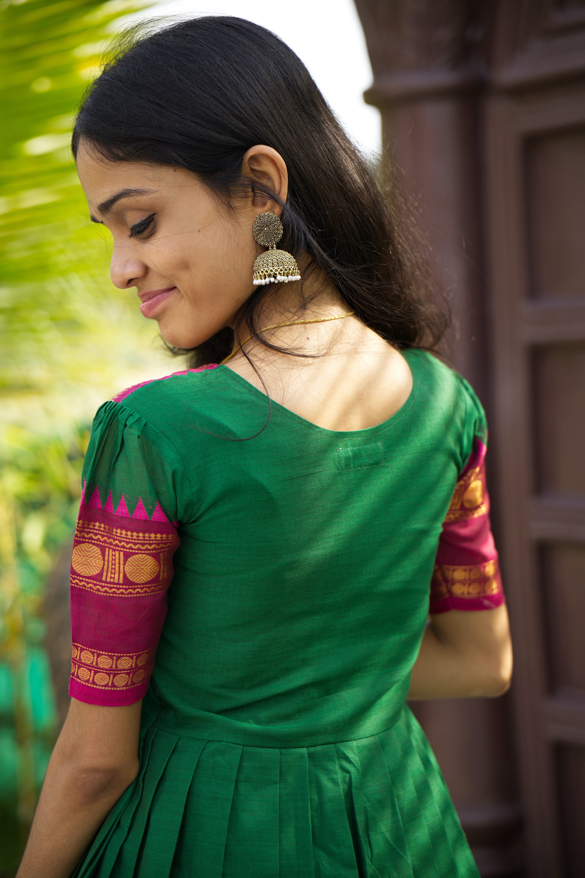 Bottle Green Chettinad Cotton Dresses - #ND001