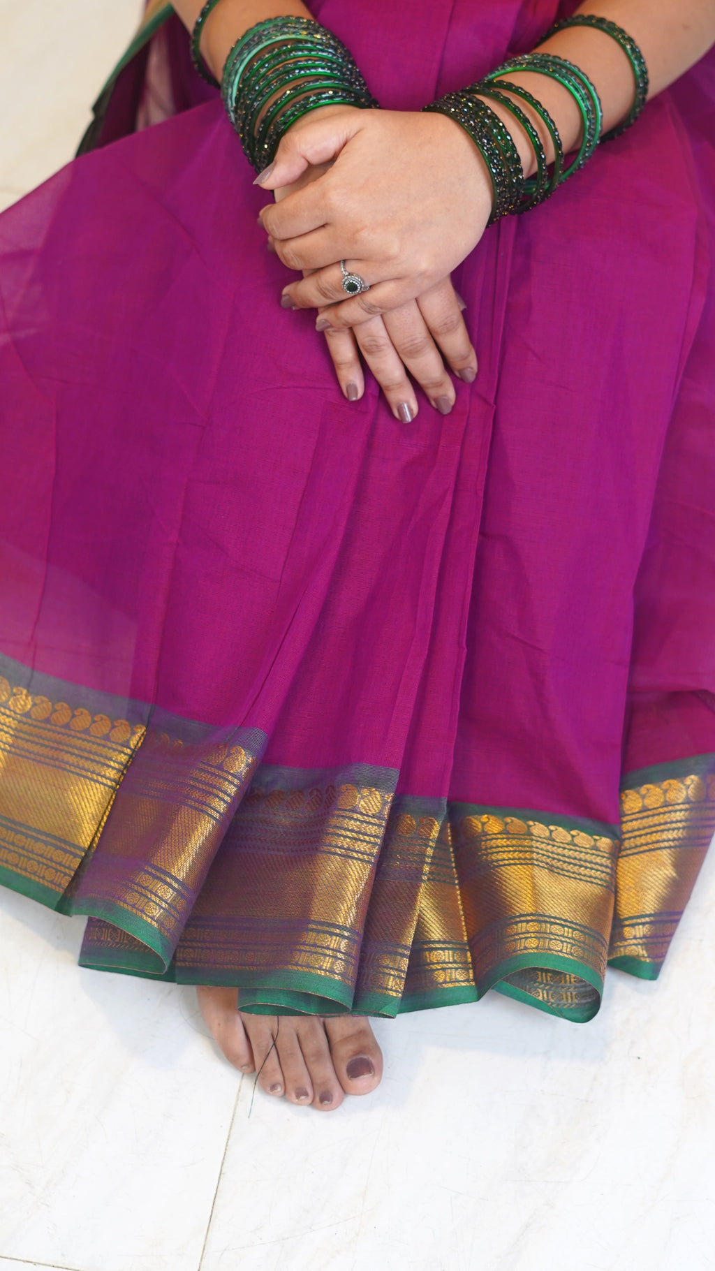 Dark onion Pink with Green Border Chettinad Cotton Saree-#NS025