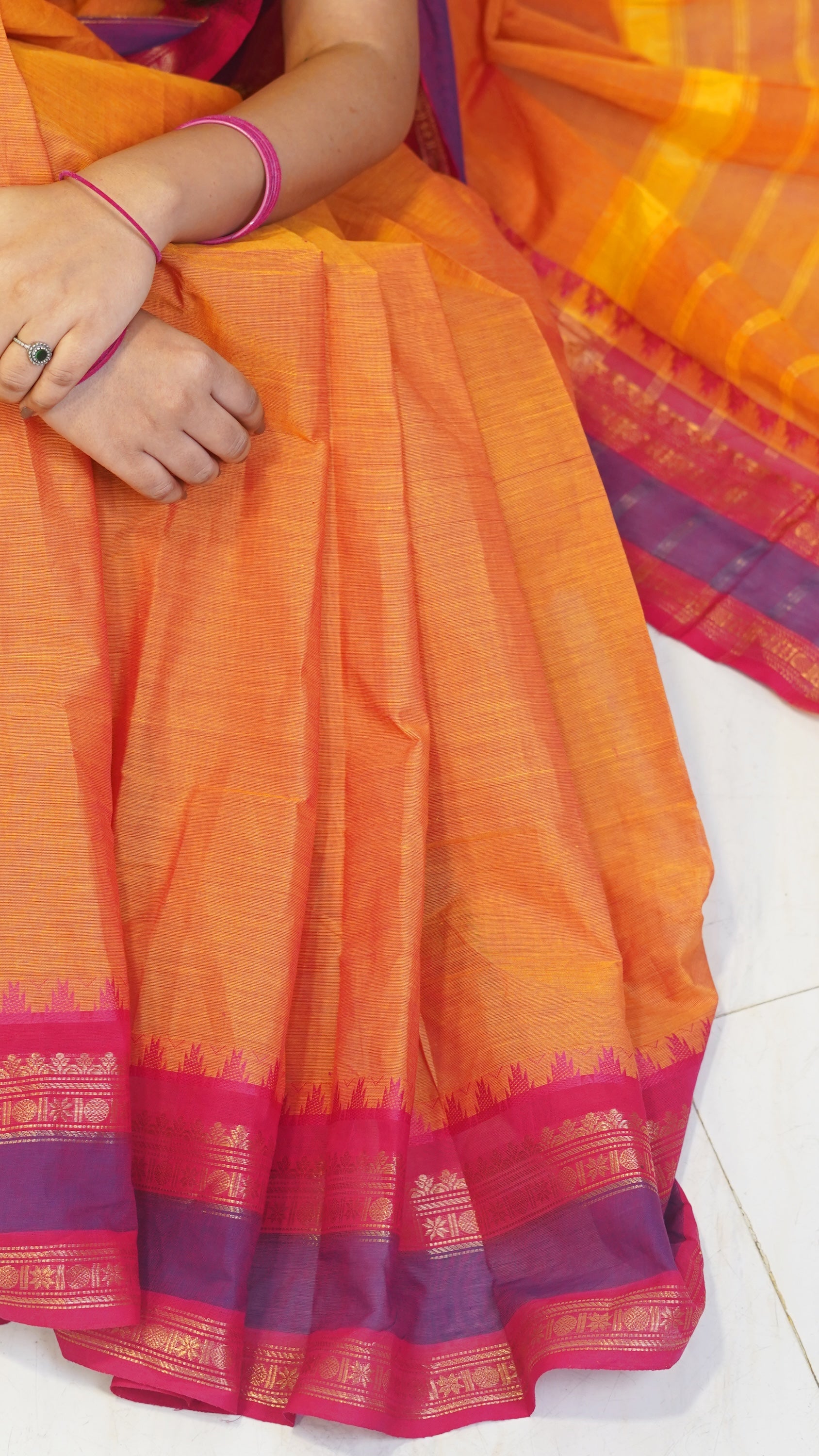 Mango with Purple and Pink Border Chettinad Cotton Saree-#NS028