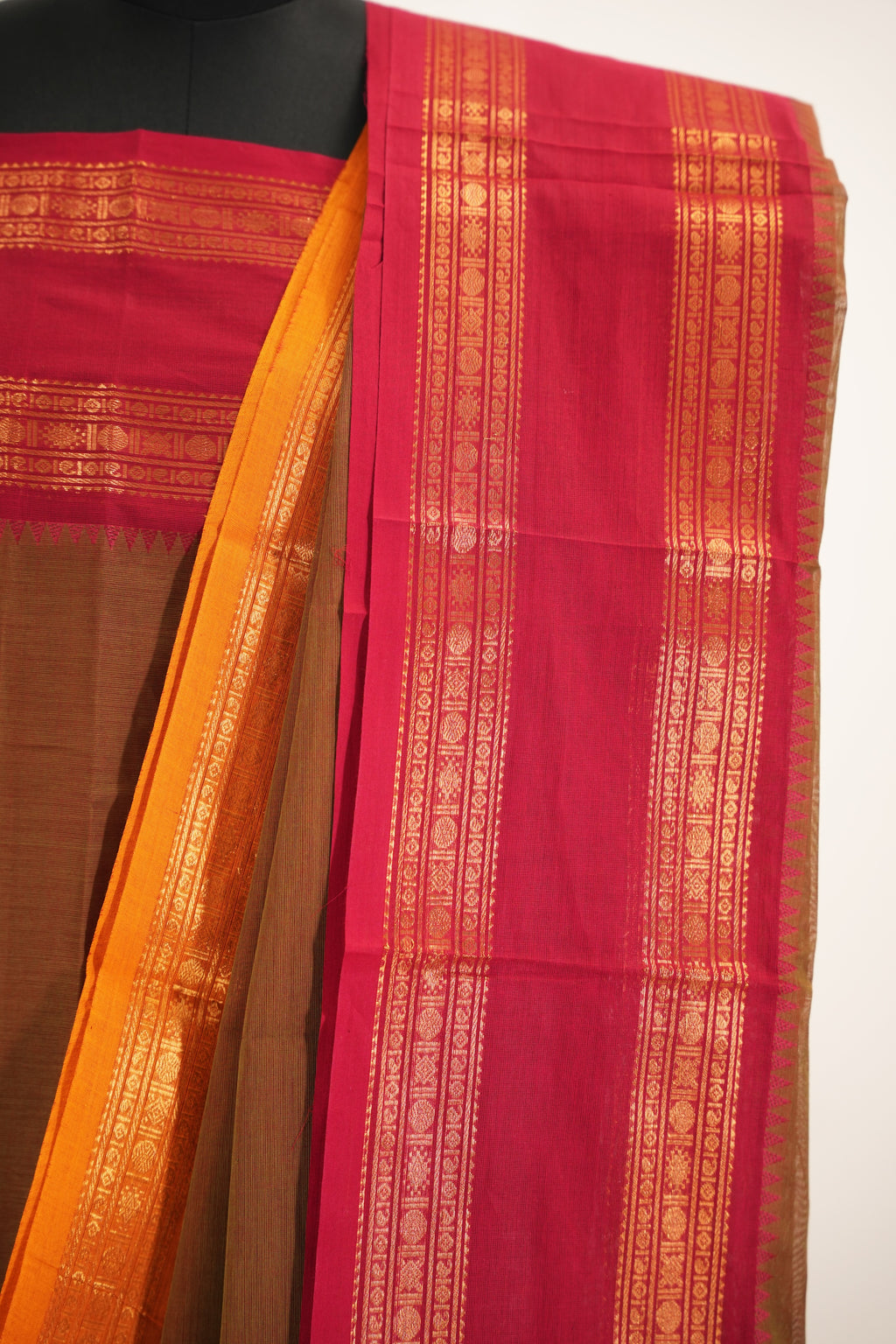 Beige with Multi color Border Chettinad Cotton Unstitched Salwar Suit - #NC145