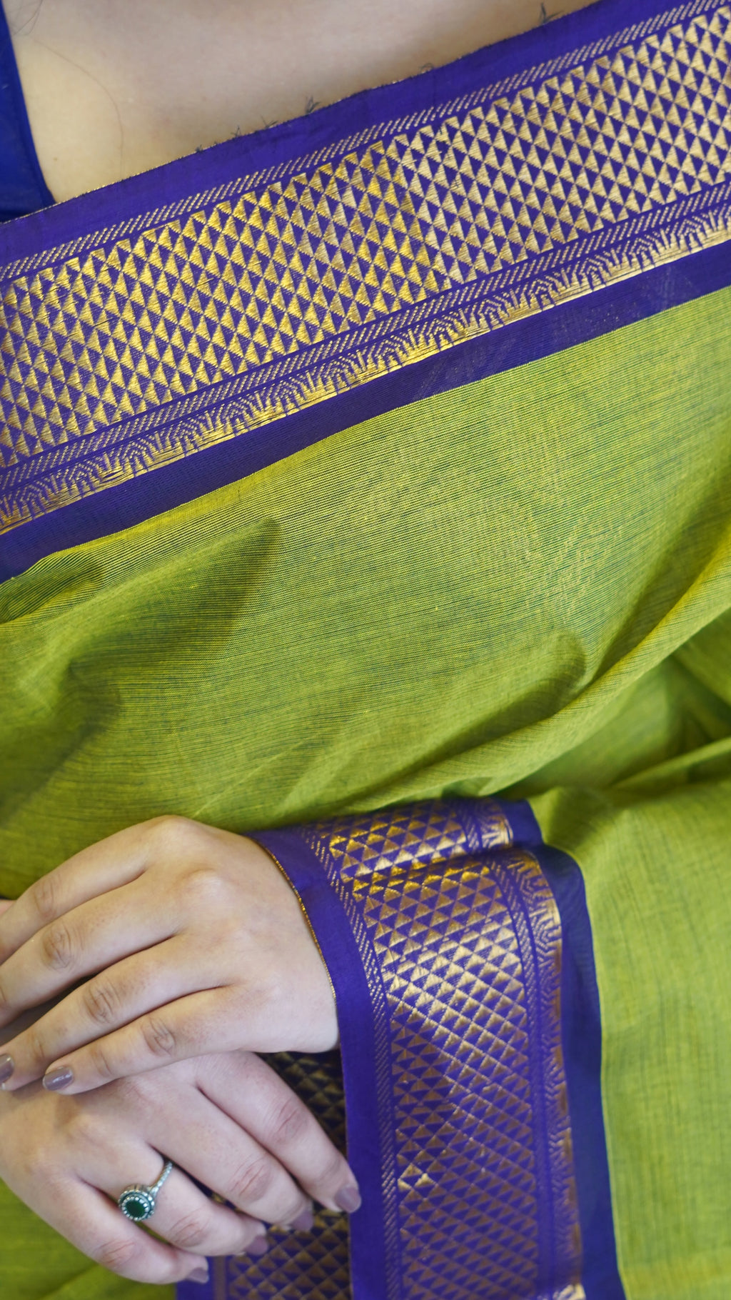 Green with Purple Border Chettinad Cotton Saree-#NS037