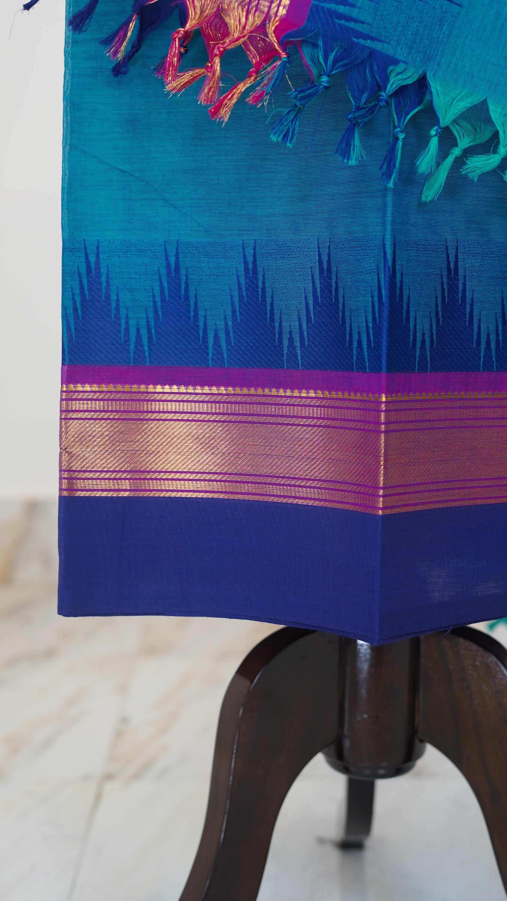 Peacock with Multi color Border Chettinad Cotton Unstitched Salwar Suit - #NC120