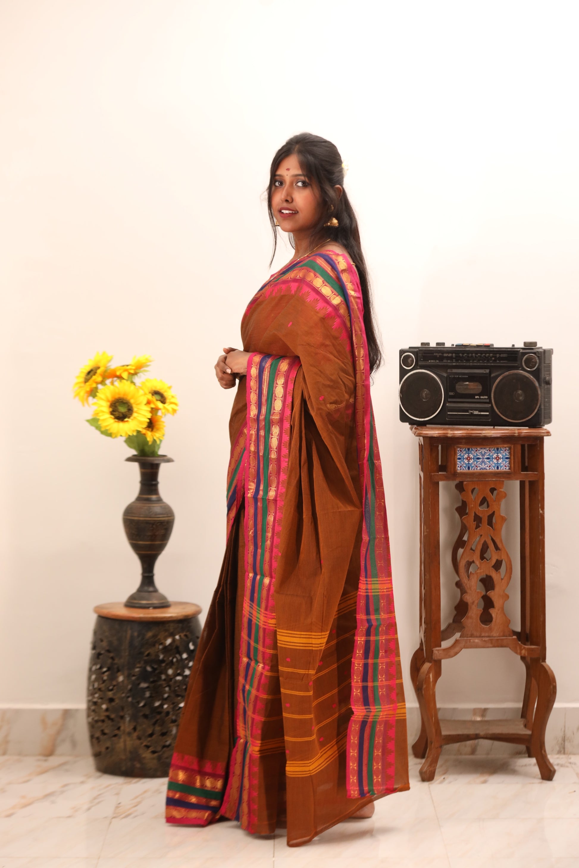 Mustard with Multi color Border Chettinad Cotton Saree -#NS021