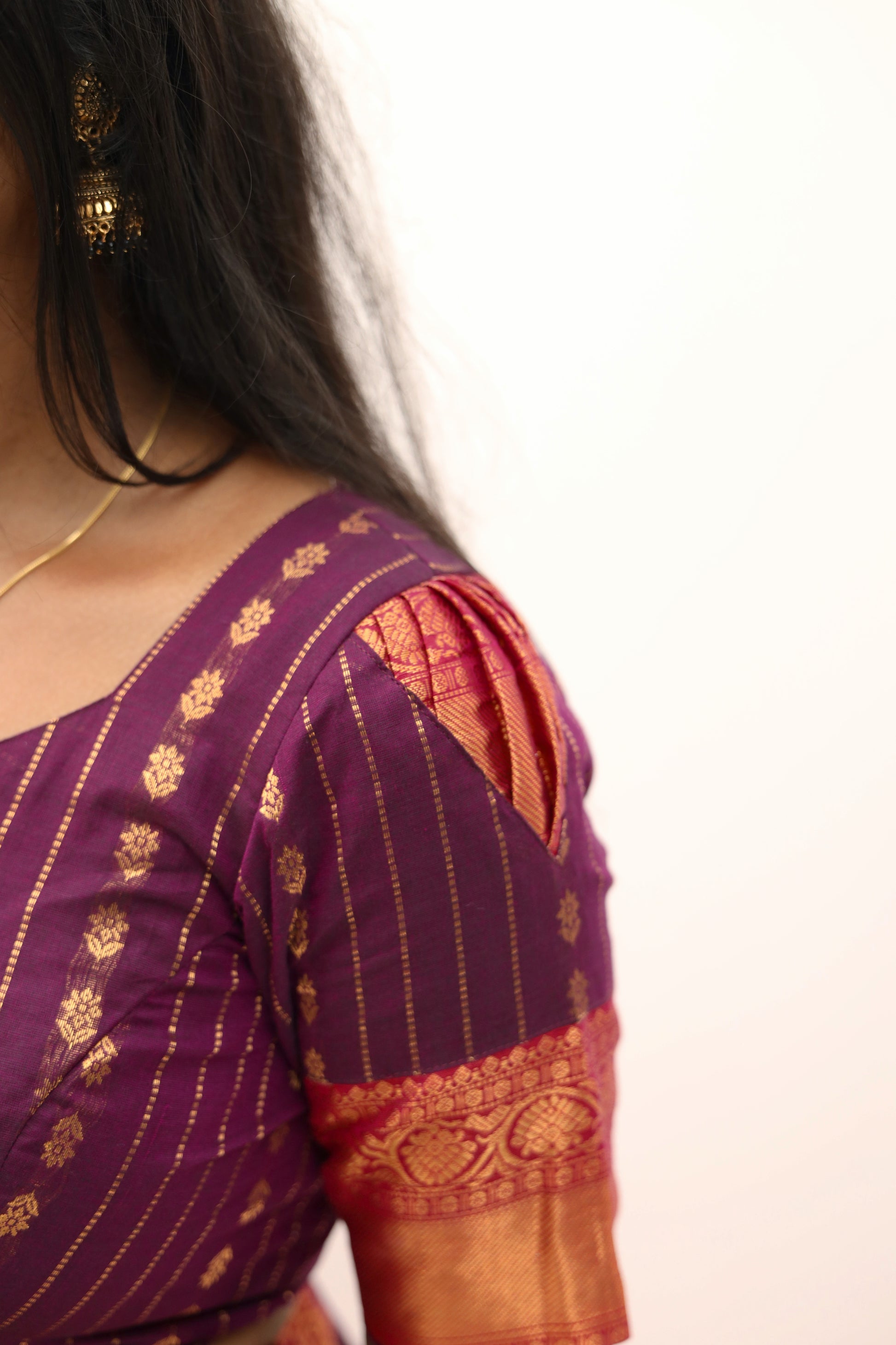 Deep Purple & Cherry Red - Chettinad Cotton Half Saree - NH002