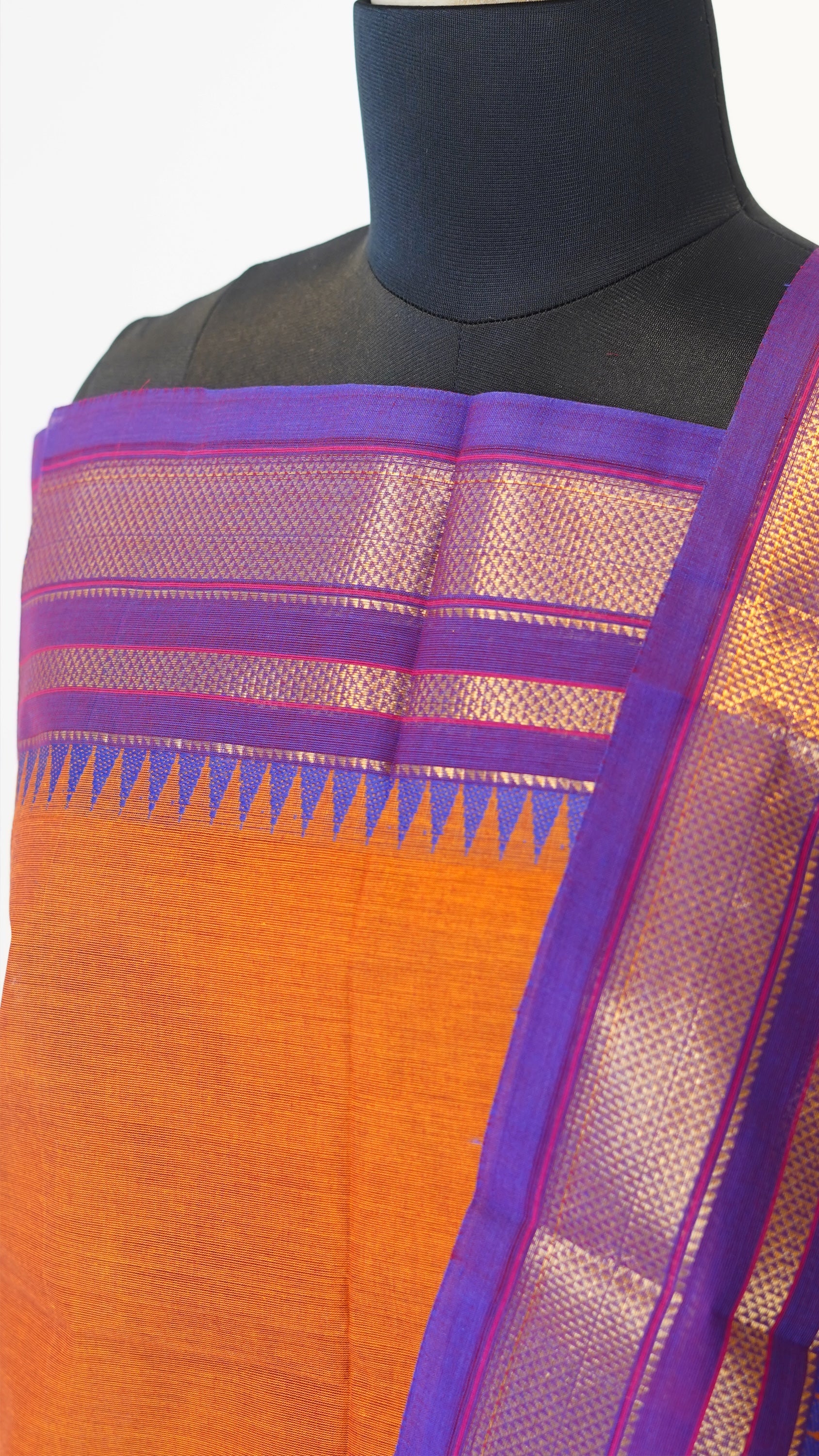 Orange with Lavender Border Chettinad Cotton Unstitched Salwar Suit - #NC119