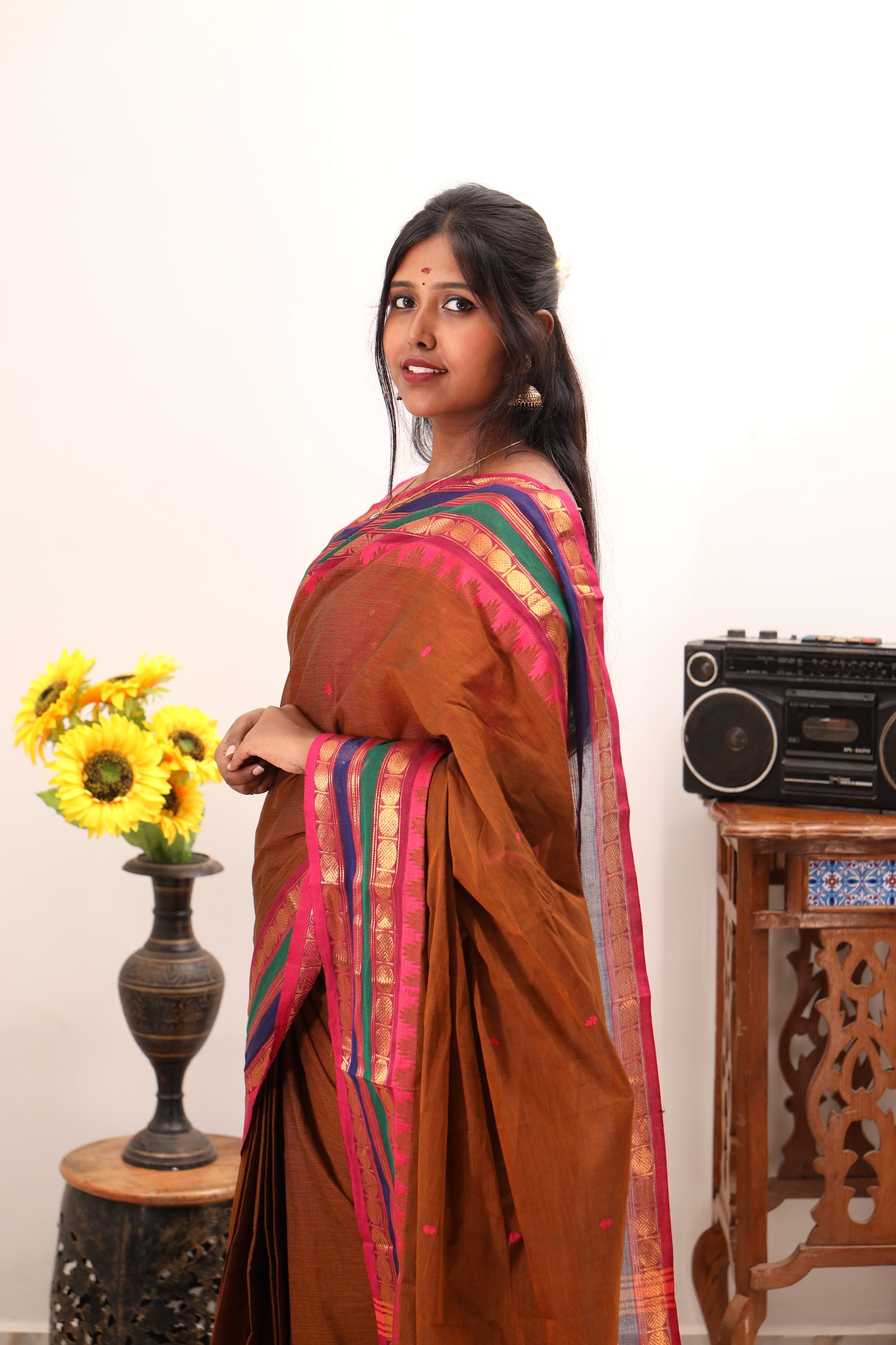 Mustard with Multi color Border Chettinad Cotton Saree -#NS021
