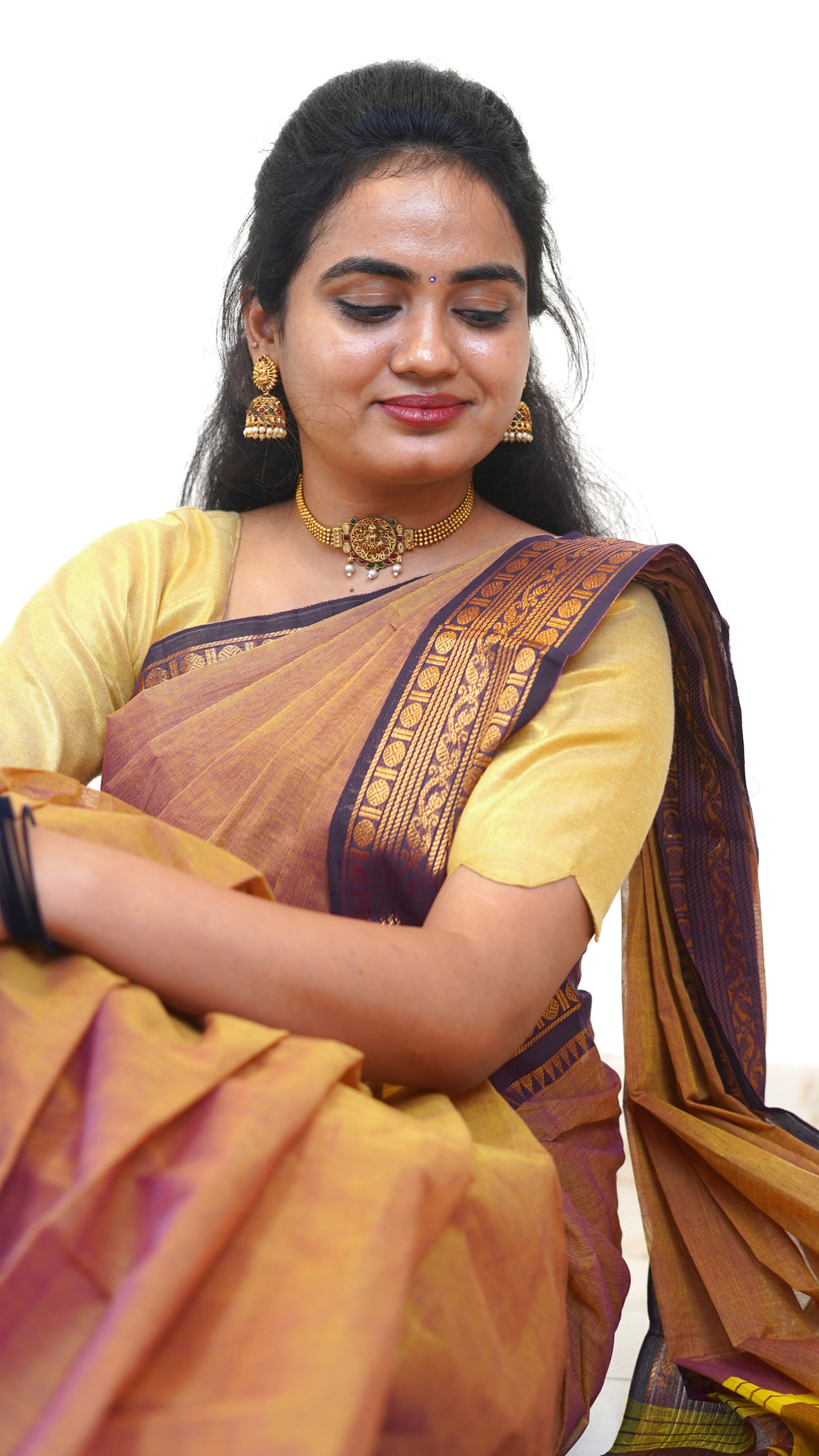 Sandalwood Brown with Brown Border Chettinad Cotton Saree-#NS033
