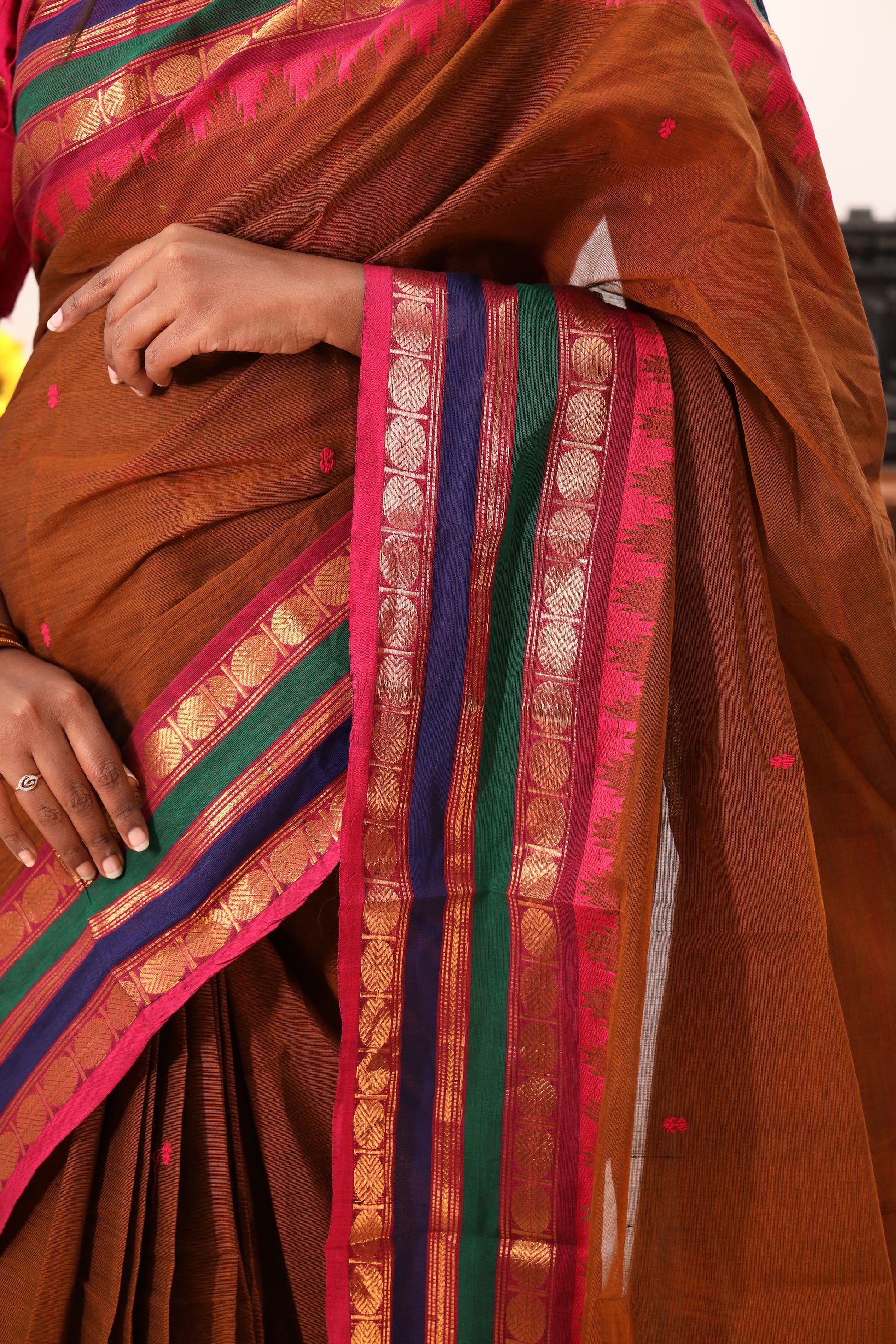 Mustard with Multi color Border Chettinad Cotton Saree -#NS021