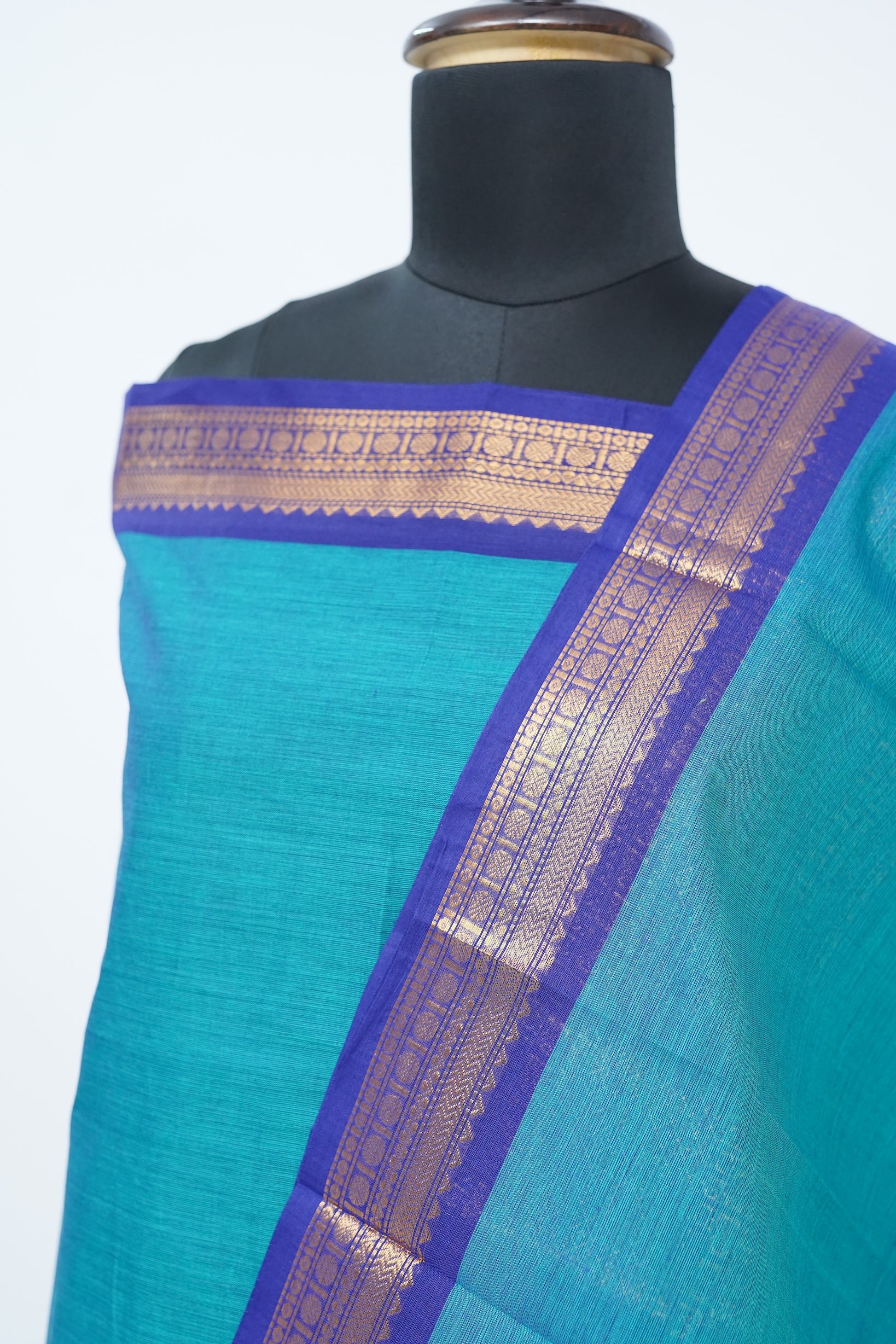 Sky Blue with Blue Border Chettinad Cotton Unstitched Salwar Suit - #NC205