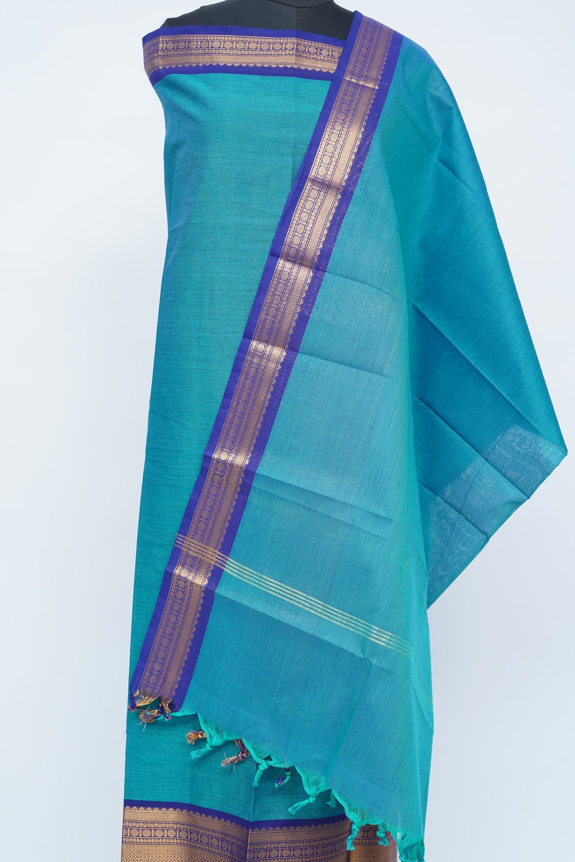 Sky Blue with Blue Border Chettinad Cotton Unstitched Salwar Suit - #NC205