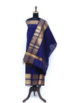 Dark Blue and Golden Border Chettinad Cotton Unstitched Salwar Suit - #NC201