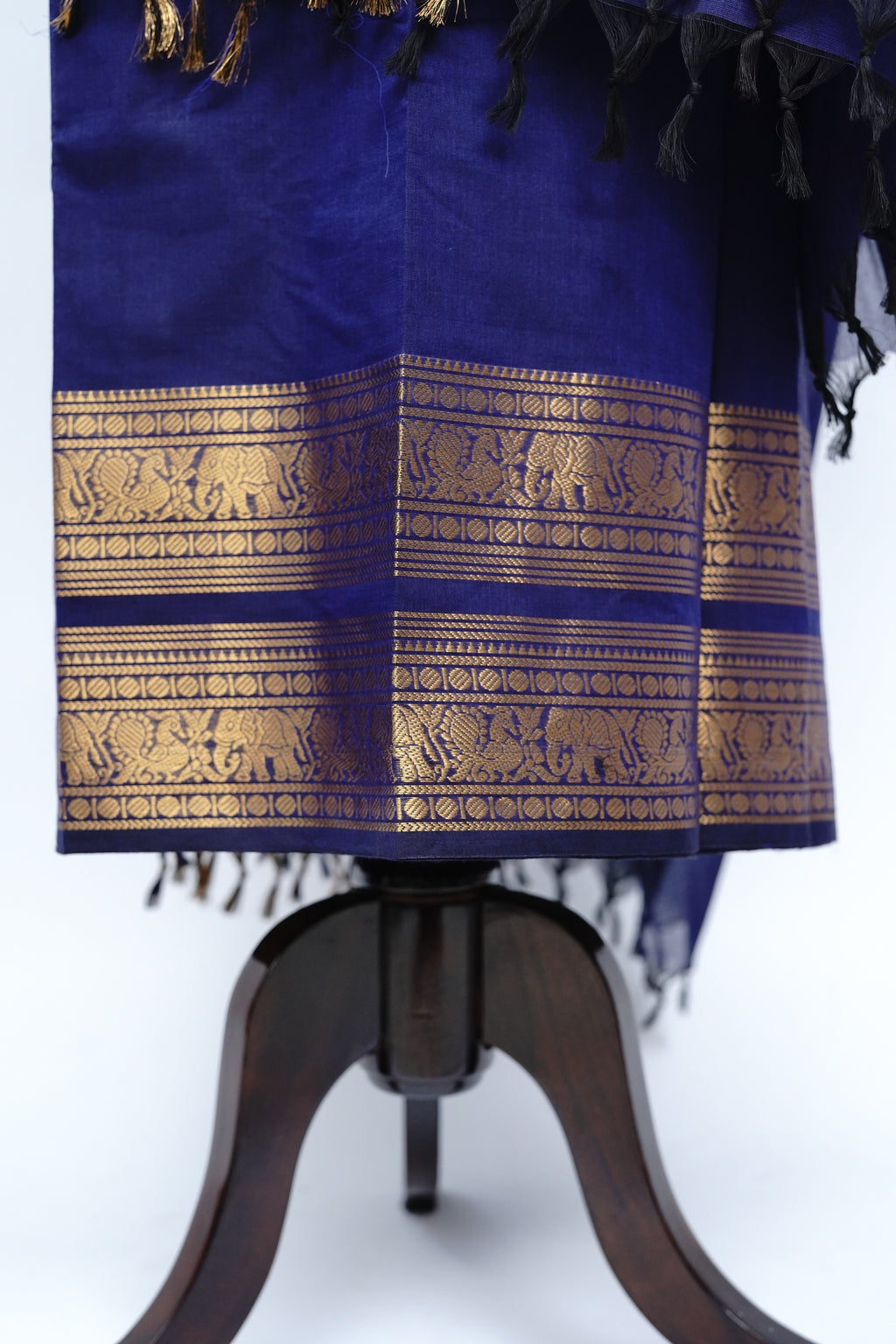 Dark Blue and Golden Border Chettinad Cotton Unstitched Salwar Suit - #NC201