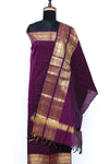Dark Purple with Golden Border Chettinad Cotton Unstitched Salwar Suit - #NC203