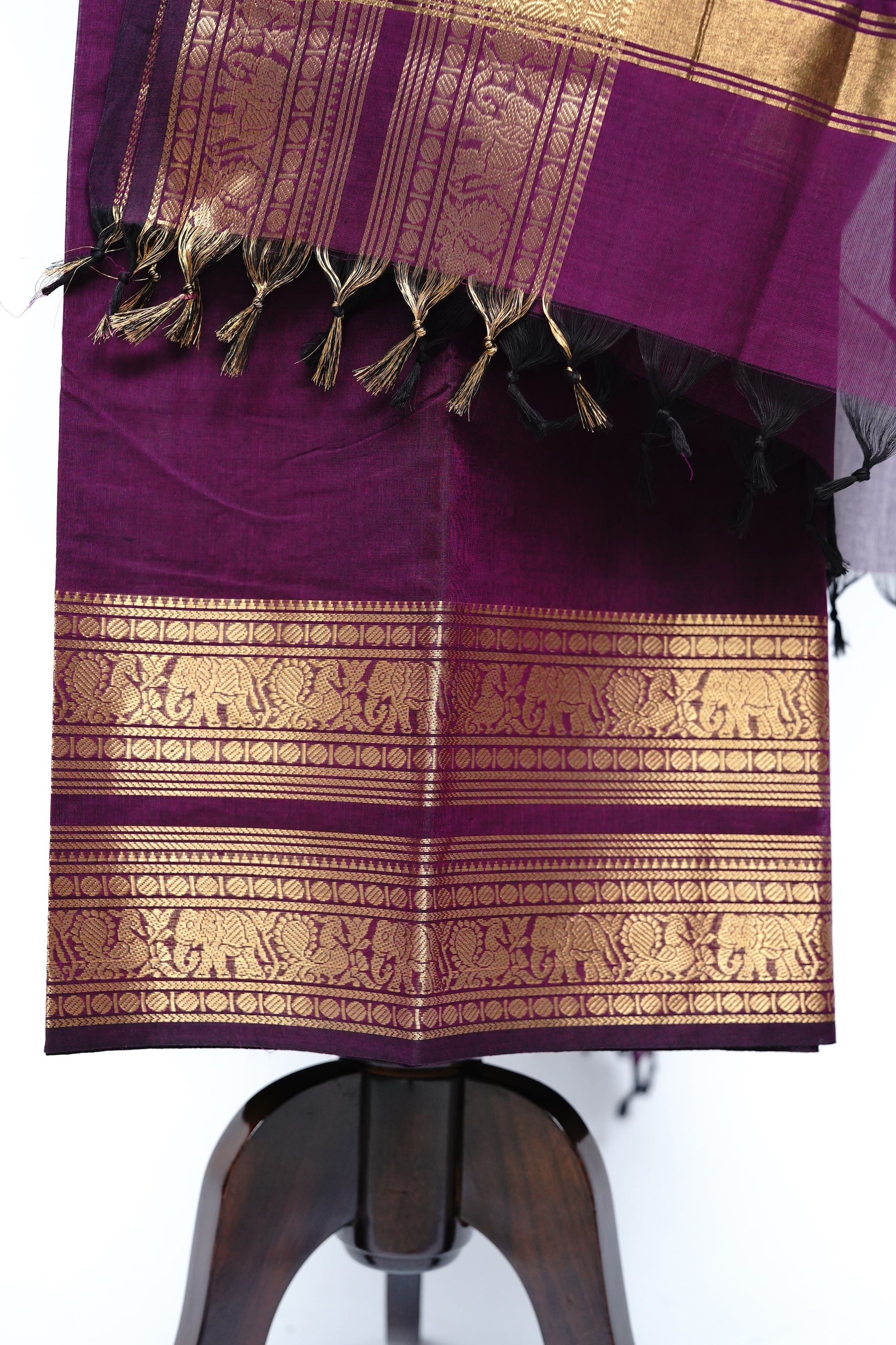 Dark Purple with Golden Border Chettinad Cotton Unstitched Salwar Suit - #NC203