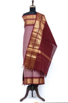 Onion Pink with Maroon and Golden Border Chettinad Cotton Unstitched Salwar Suit - #NC208