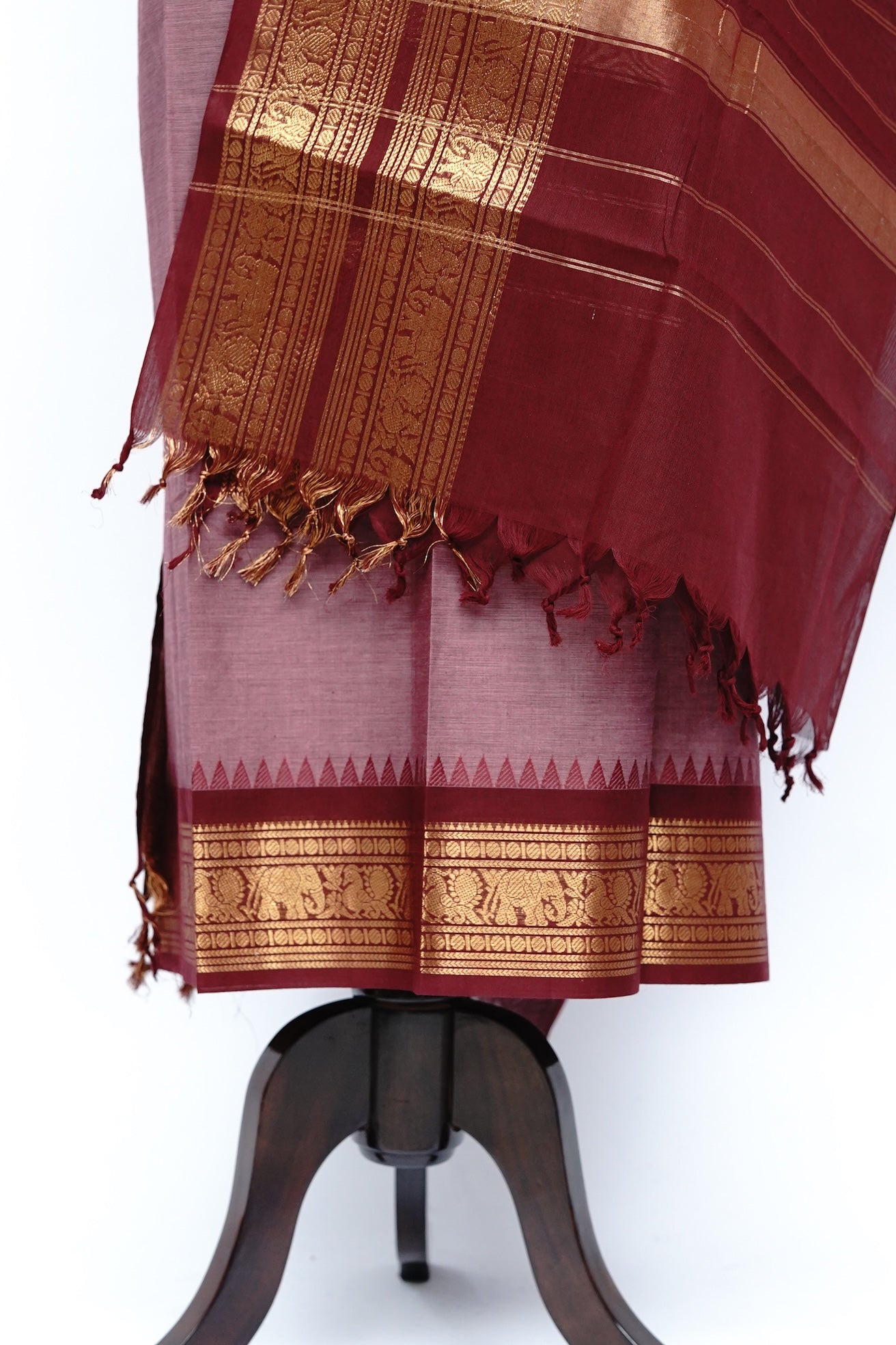 Onion Pink with Maroon and Golden Border Chettinad Cotton Unstitched Salwar Suit - #NC208