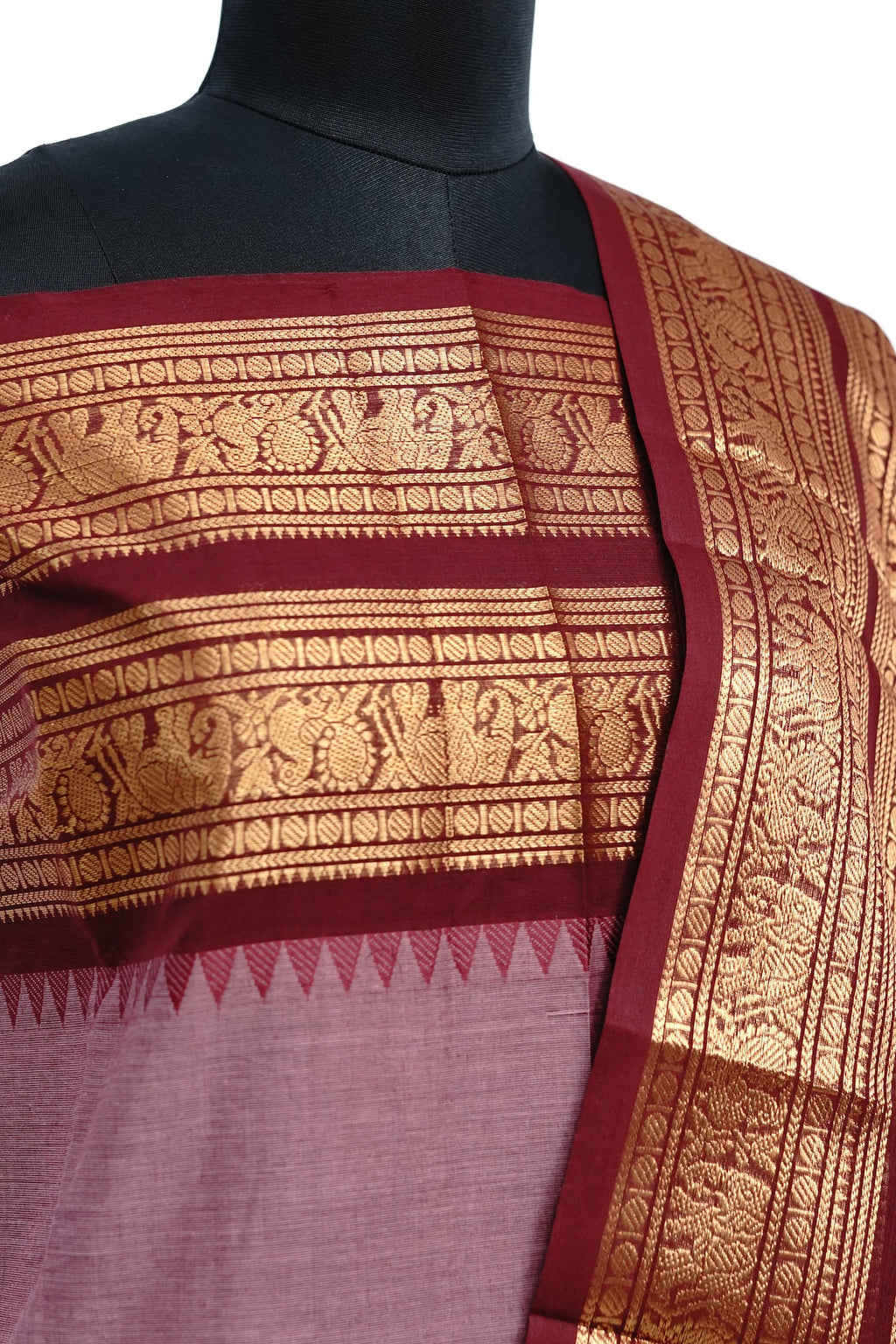 Onion Pink with Maroon and Golden Border Chettinad Cotton Unstitched Salwar Suit - #NC208