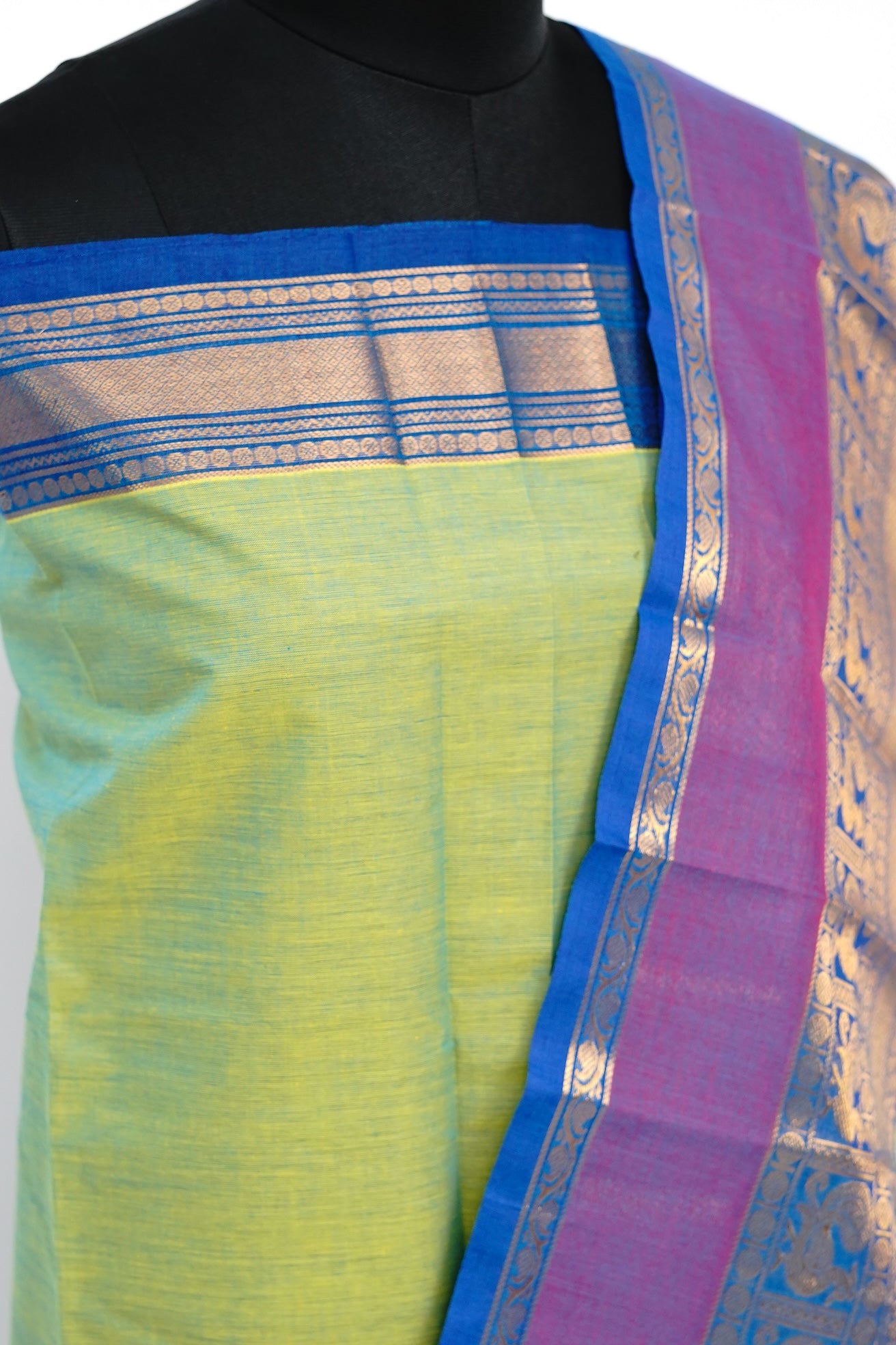 Green with Multi color Border Chettinad Cotton Unstitched Salwar Suit - #NC202