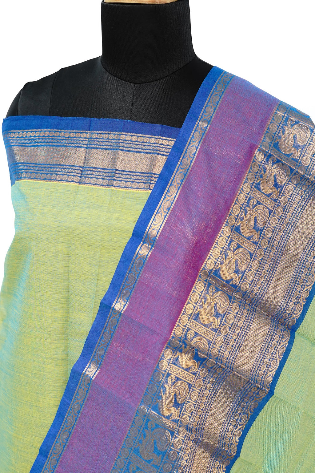 Green with Multi color Border Chettinad Cotton Unstitched Salwar Suit - #NC202