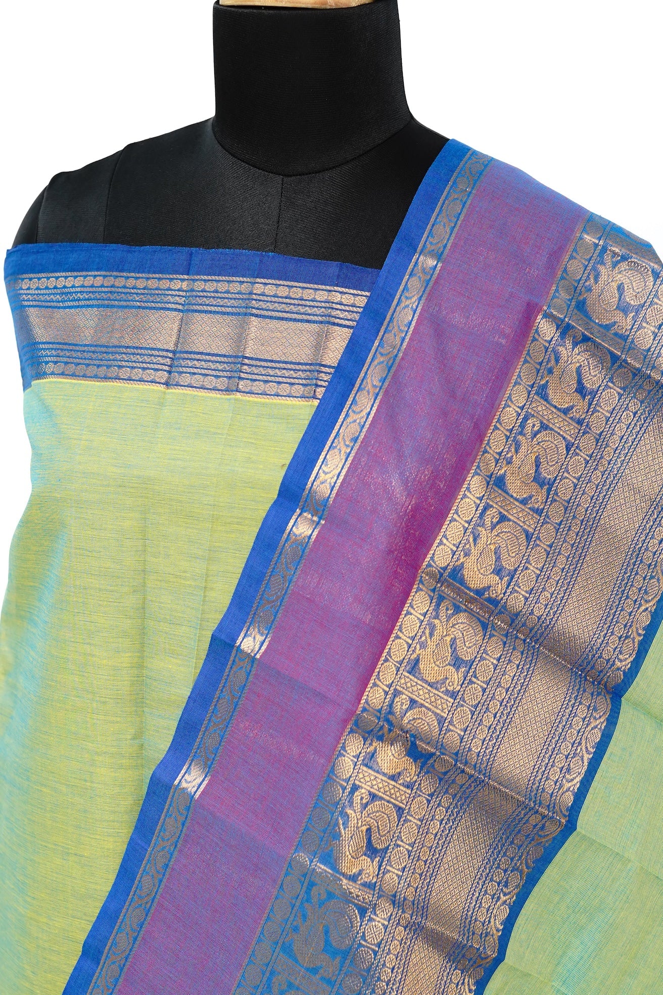 Green with Multi color Border Chettinad Cotton Unstitched Salwar Suit - #NC202