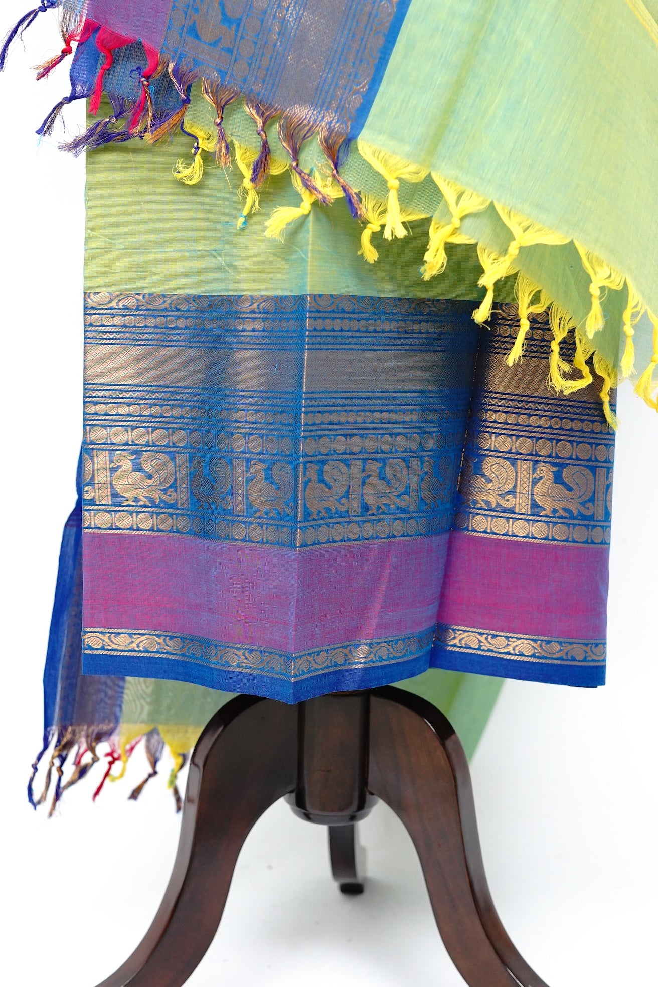 Green with Multi color Border Chettinad Cotton Unstitched Salwar Suit - #NC202