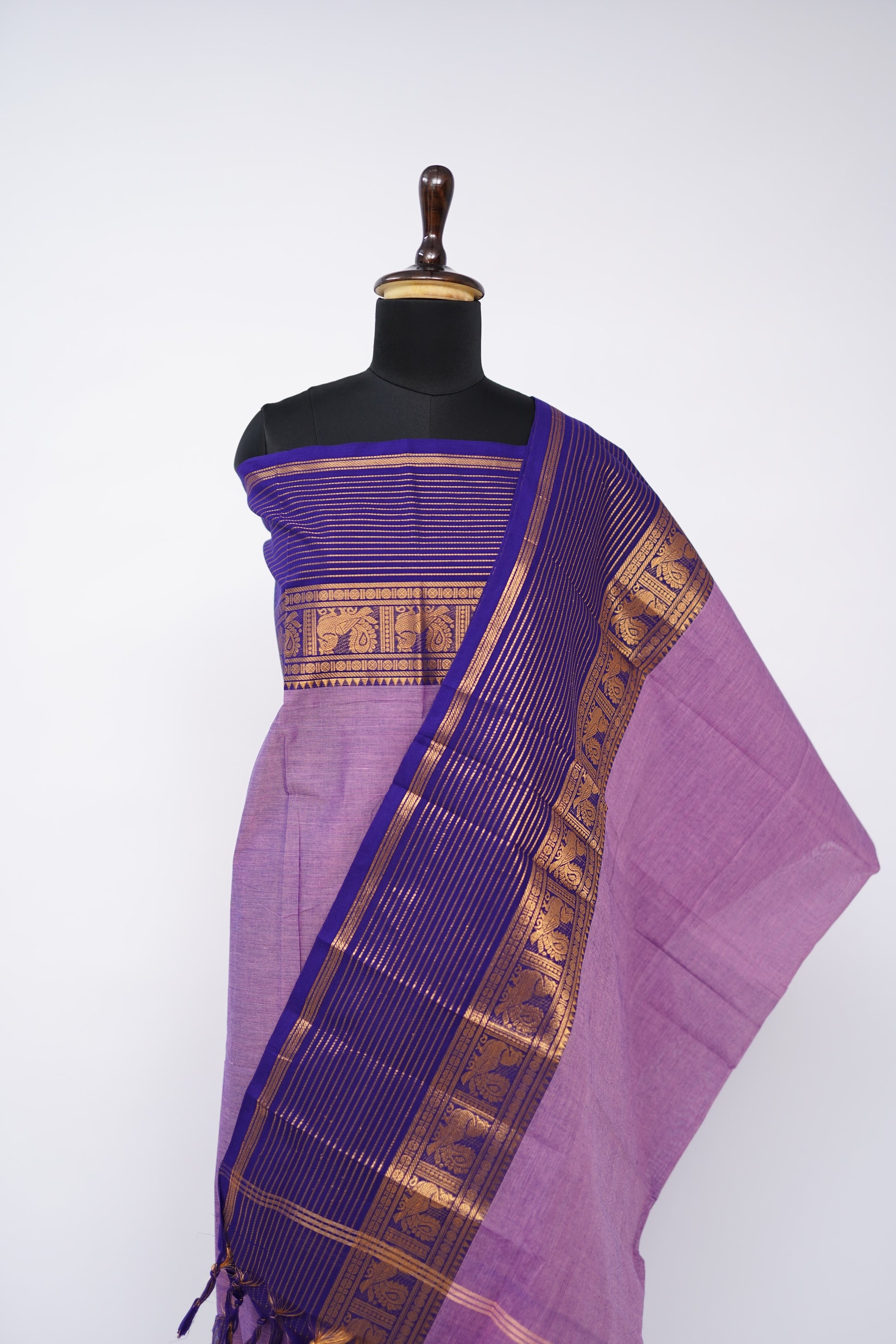 Purple with Golden Border Chettinad Cotton Unstitched Salwar Suit - #NC204