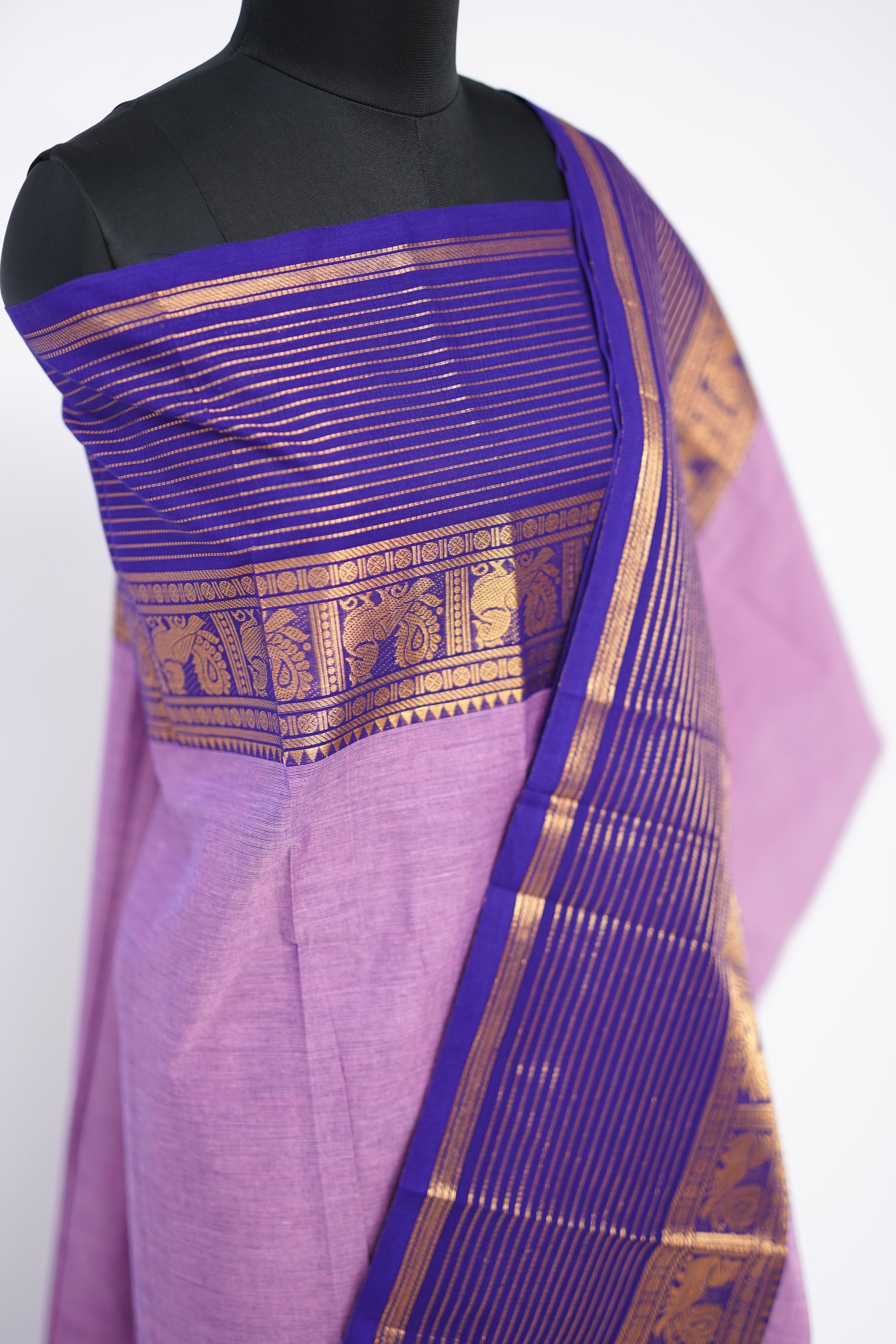 Purple with Golden Border Chettinad Cotton Unstitched Salwar Suit - #NC204