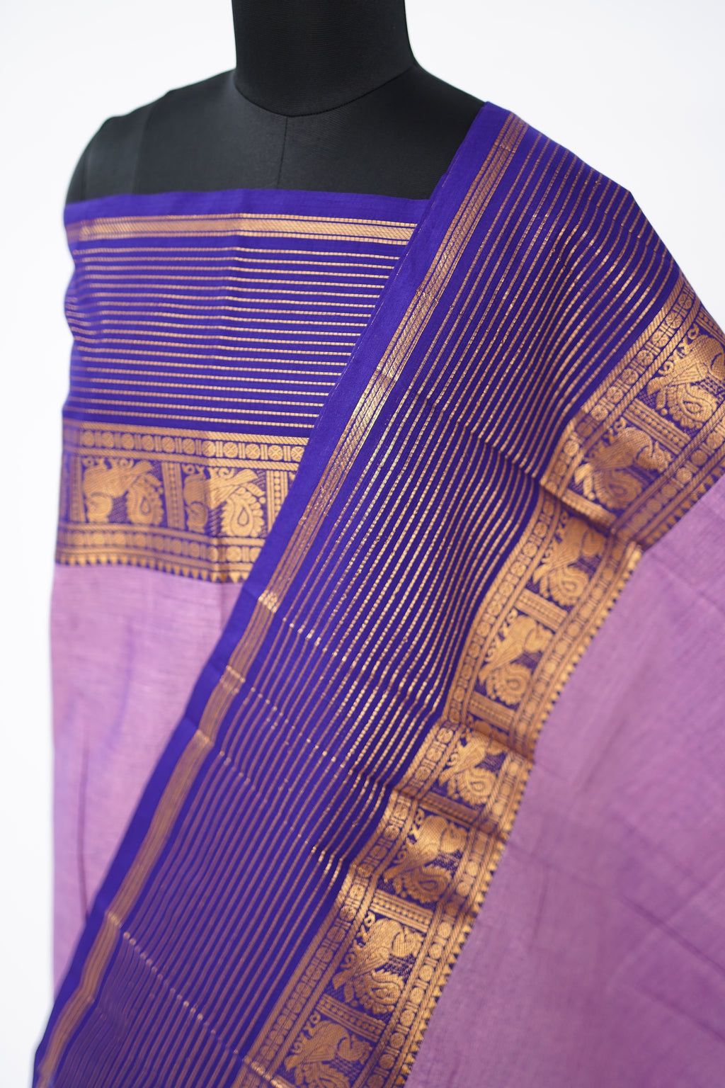 Purple with Golden Border Chettinad Cotton Unstitched Salwar Suit - #NC204